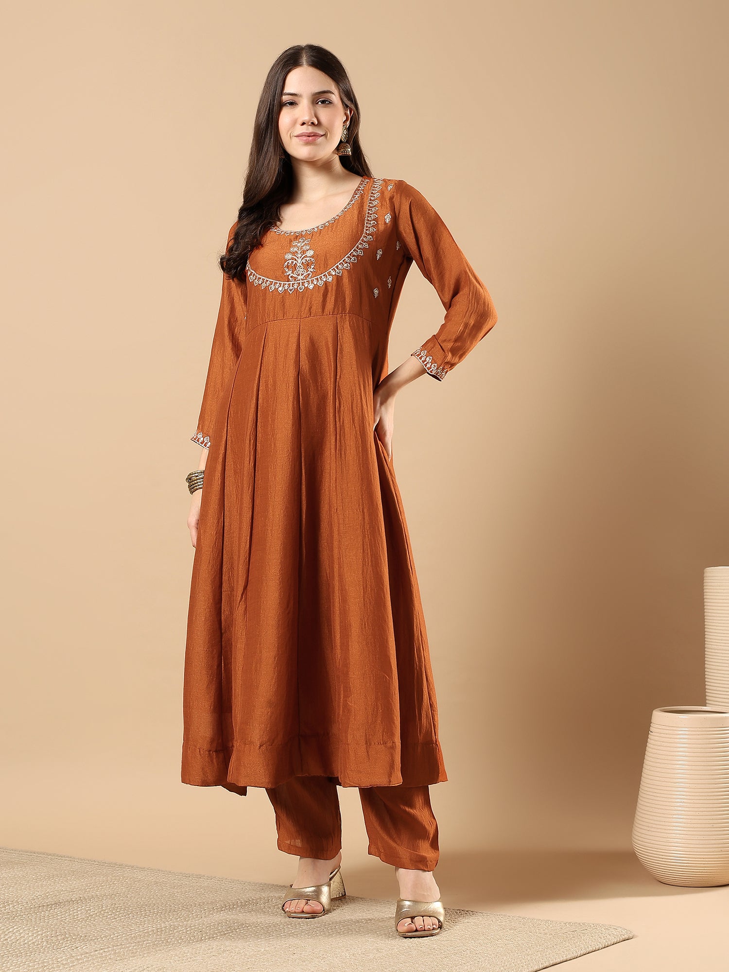 Women’s Embroidered Anarkali Kurta Set with Dupatta & Pants | Festive Ethnic Wear by Rajkanika