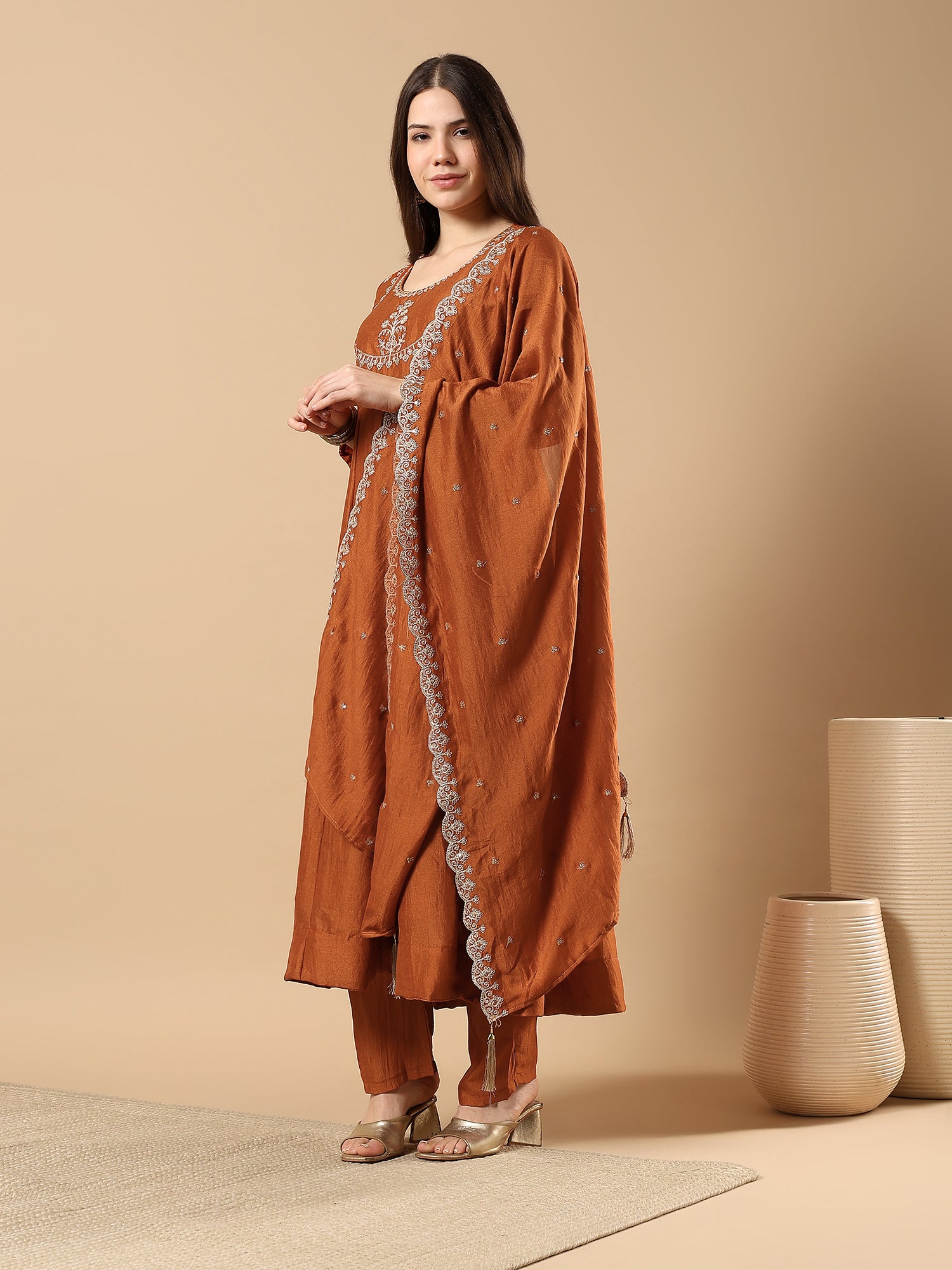 Women’s Embroidered Anarkali Kurta Set with Dupatta & Pants | Festive Ethnic Wear by Rajkanika