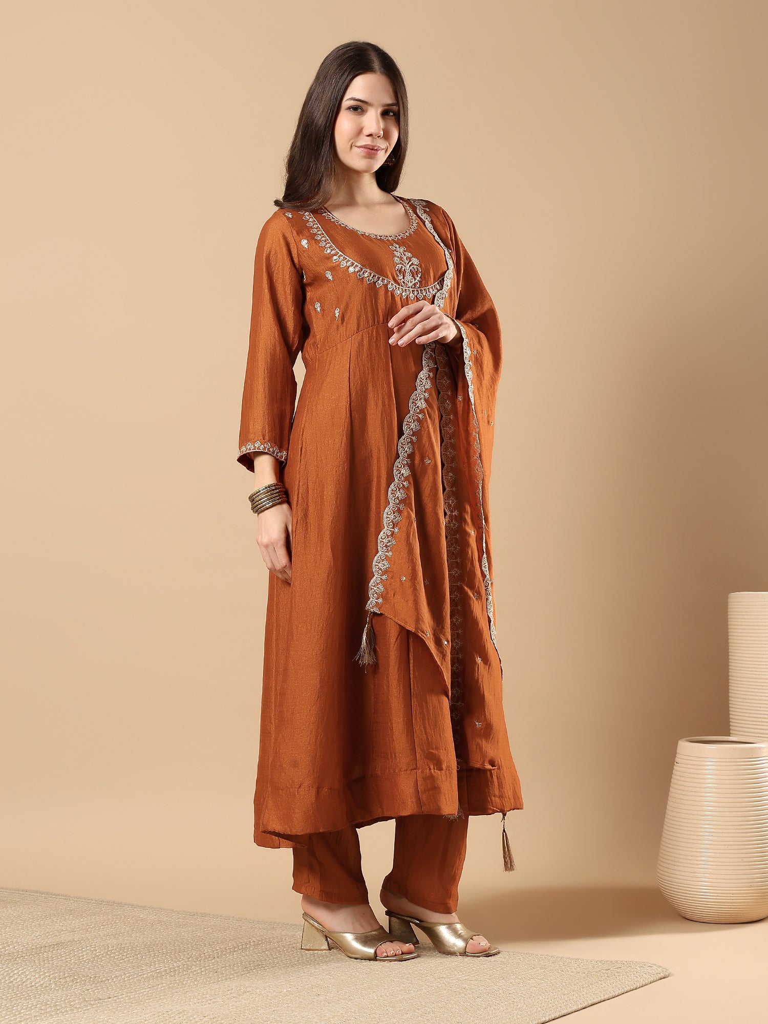 Women’s Embroidered Anarkali Kurta Set with Dupatta & Pants | Festive Ethnic Wear by Rajkanika