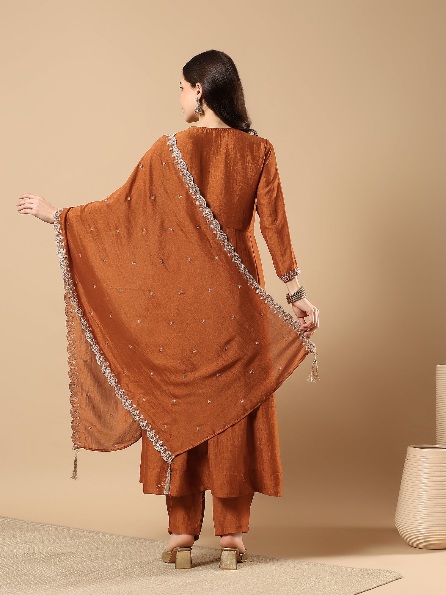 Women’s Embroidered Anarkali Kurta Set with Dupatta & Pants | Festive Ethnic Wear by Rajkanika