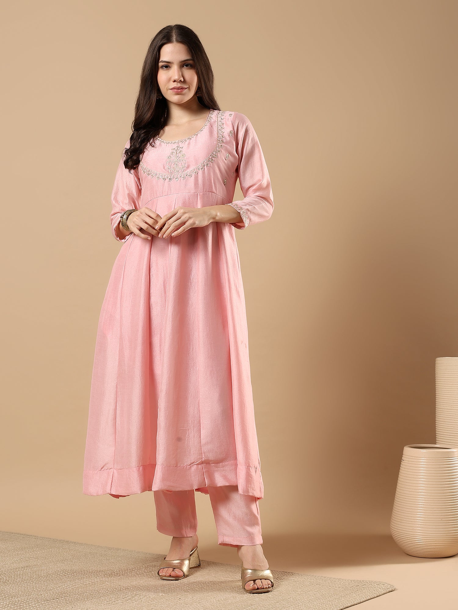 Women’s Embroidered Anarkali Kurta Set with Dupatta & Pants | Festive Ethnic Wear by Rajkanika