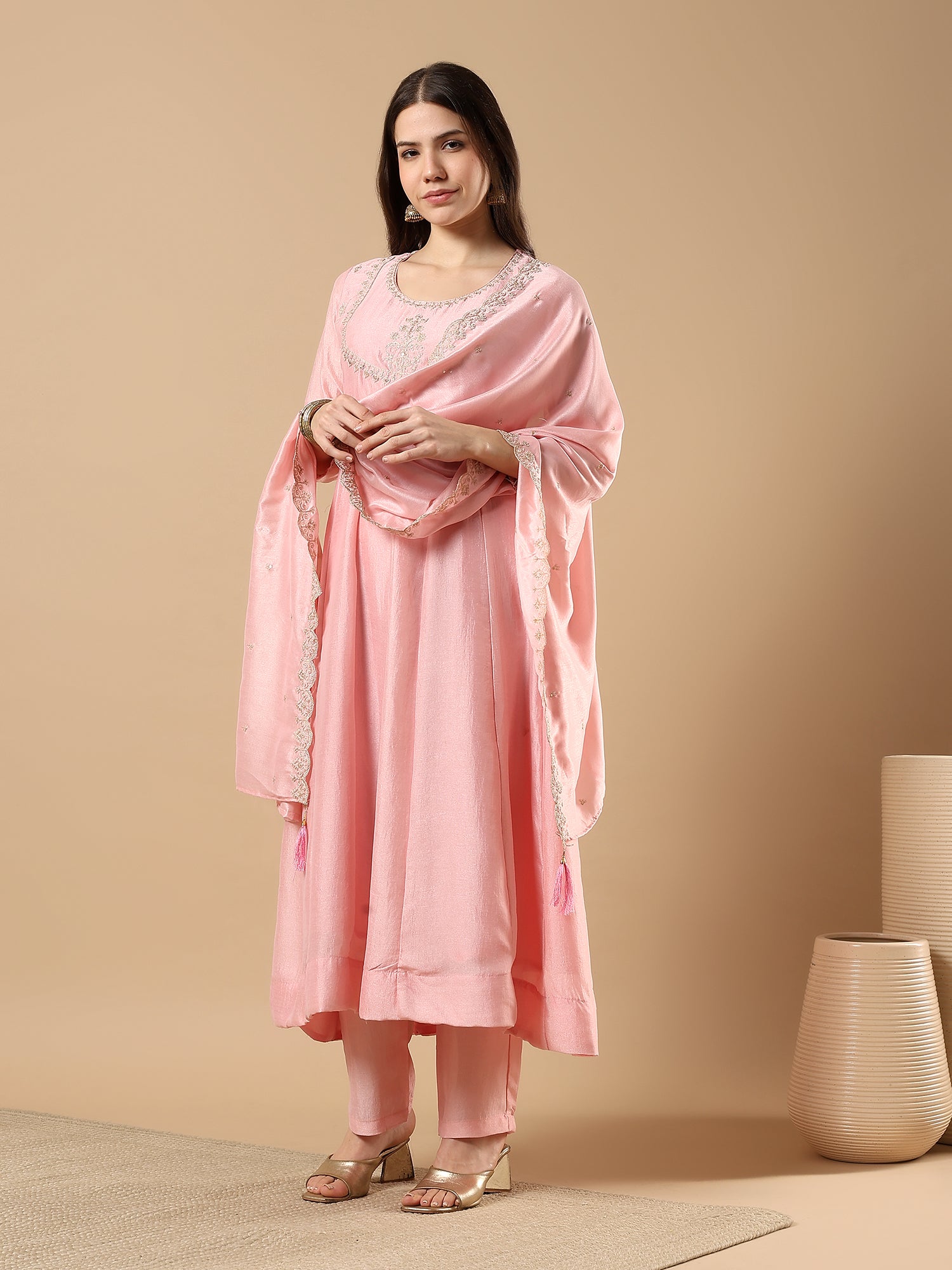 Women’s Embroidered Anarkali Kurta Set with Dupatta & Pants | Festive Ethnic Wear by Rajkanika