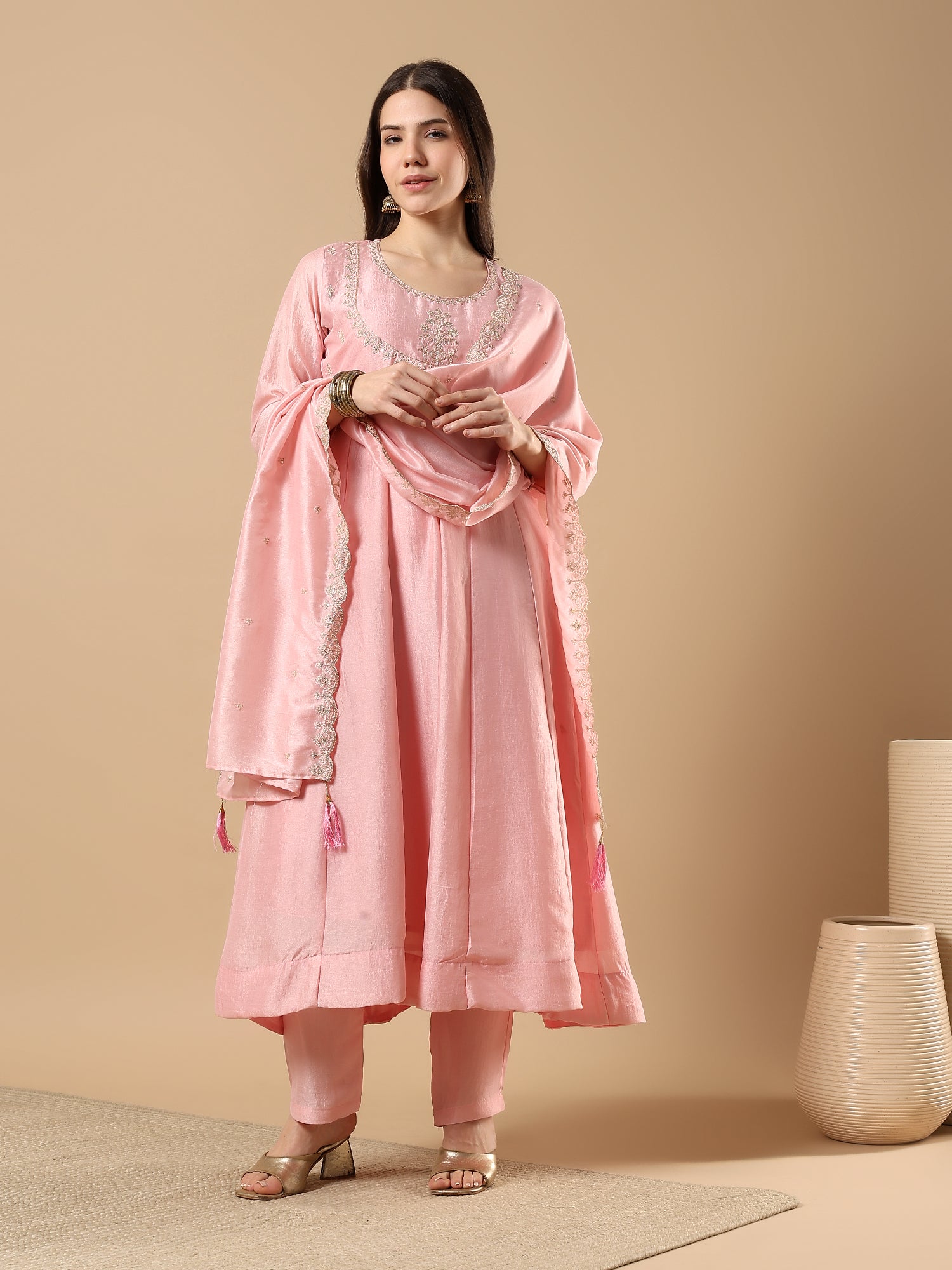 Women’s Embroidered Anarkali Kurta Set with Dupatta & Pants | Festive Ethnic Wear by Rajkanika