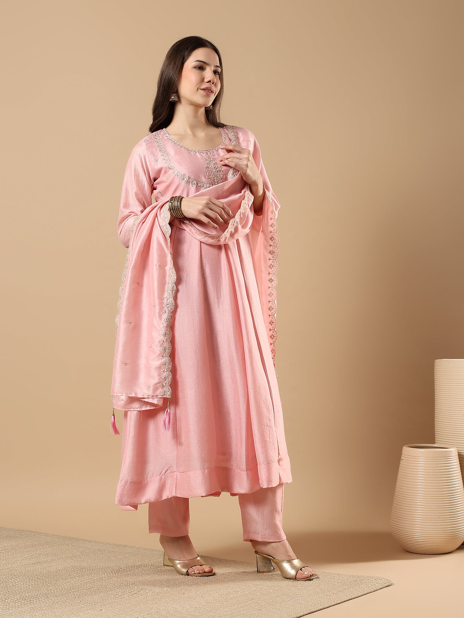 Women’s Embroidered Anarkali Kurta Set with Dupatta & Pants | Festive Ethnic Wear by Rajkanika