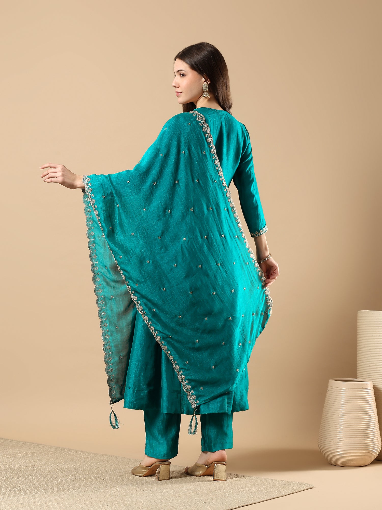 Women’s Embroidered Anarkali Kurta Set with Dupatta & Pants | Festive Ethnic Wear by Rajkanika