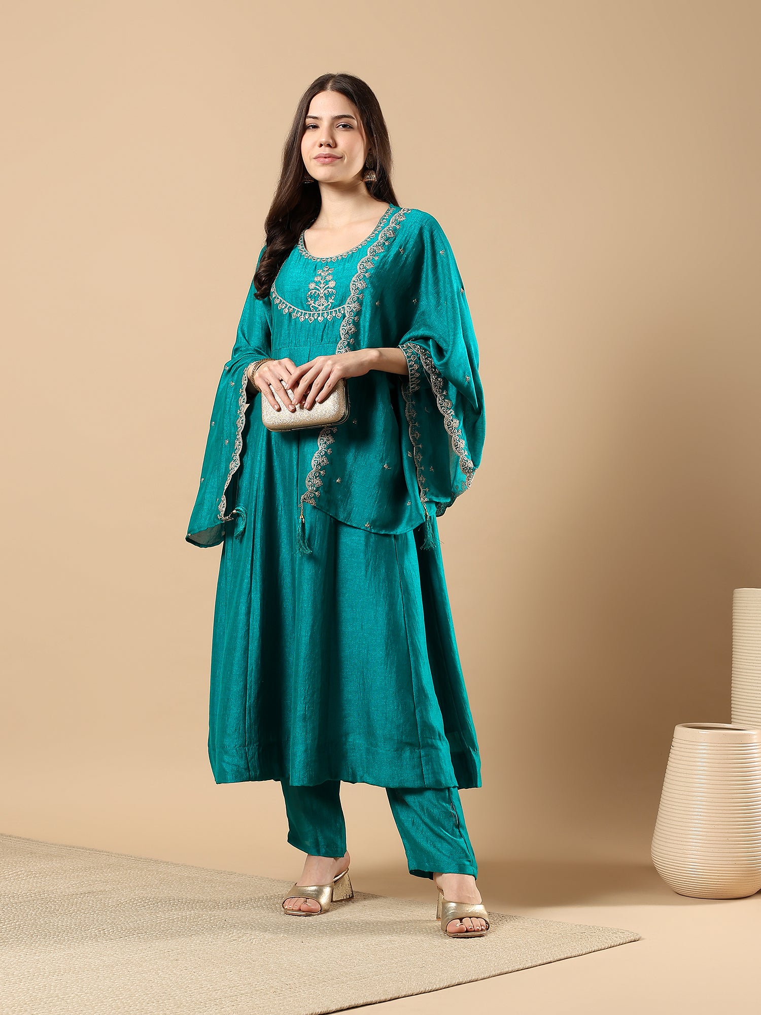 Women’s Embroidered Anarkali Kurta Set with Dupatta & Pants | Festive Ethnic Wear by Rajkanika