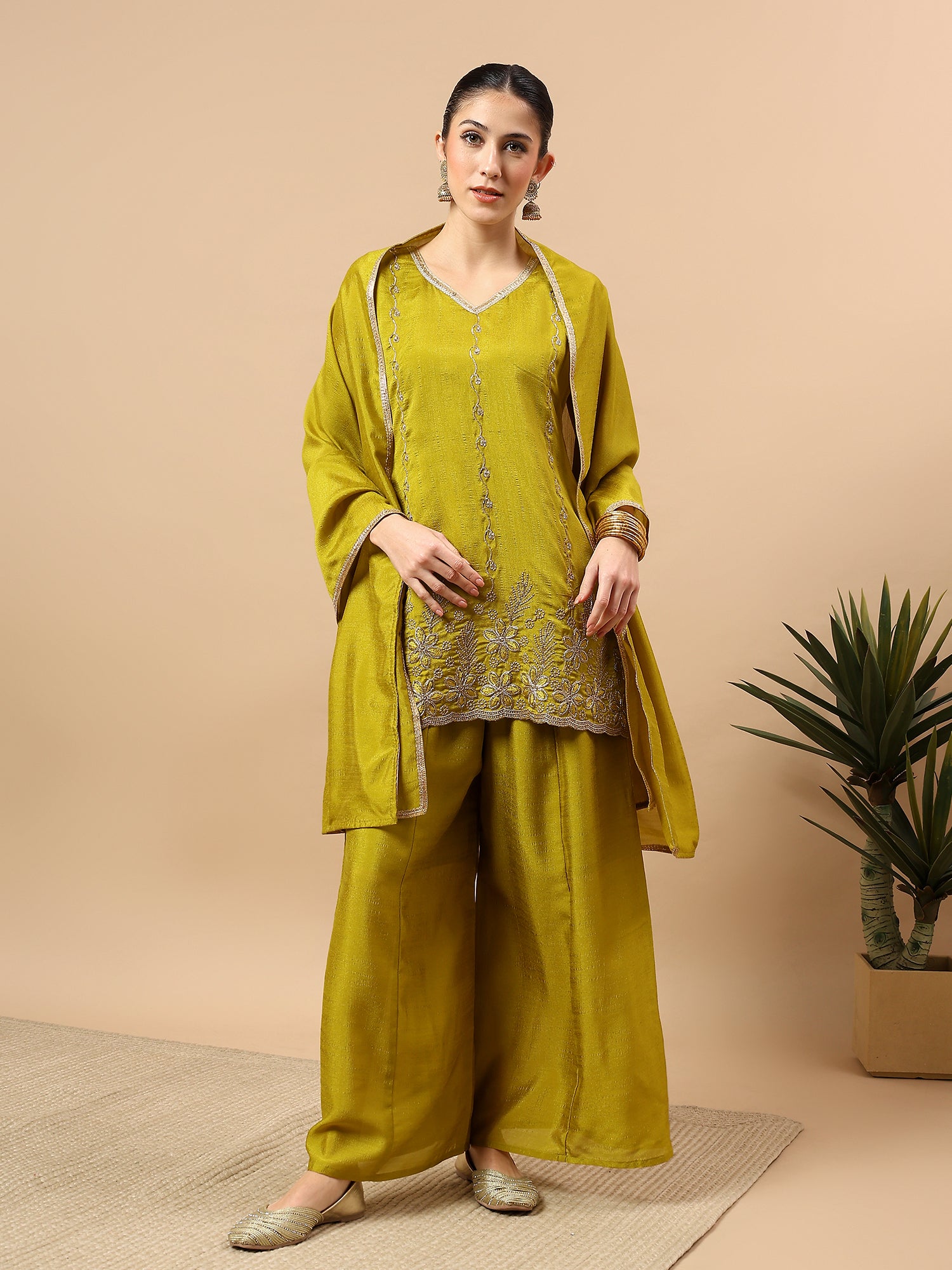 Women’s Embroidered Kurta Set with Palazzo & Dupatta | Festive Ethnic Wear by Rajkanika