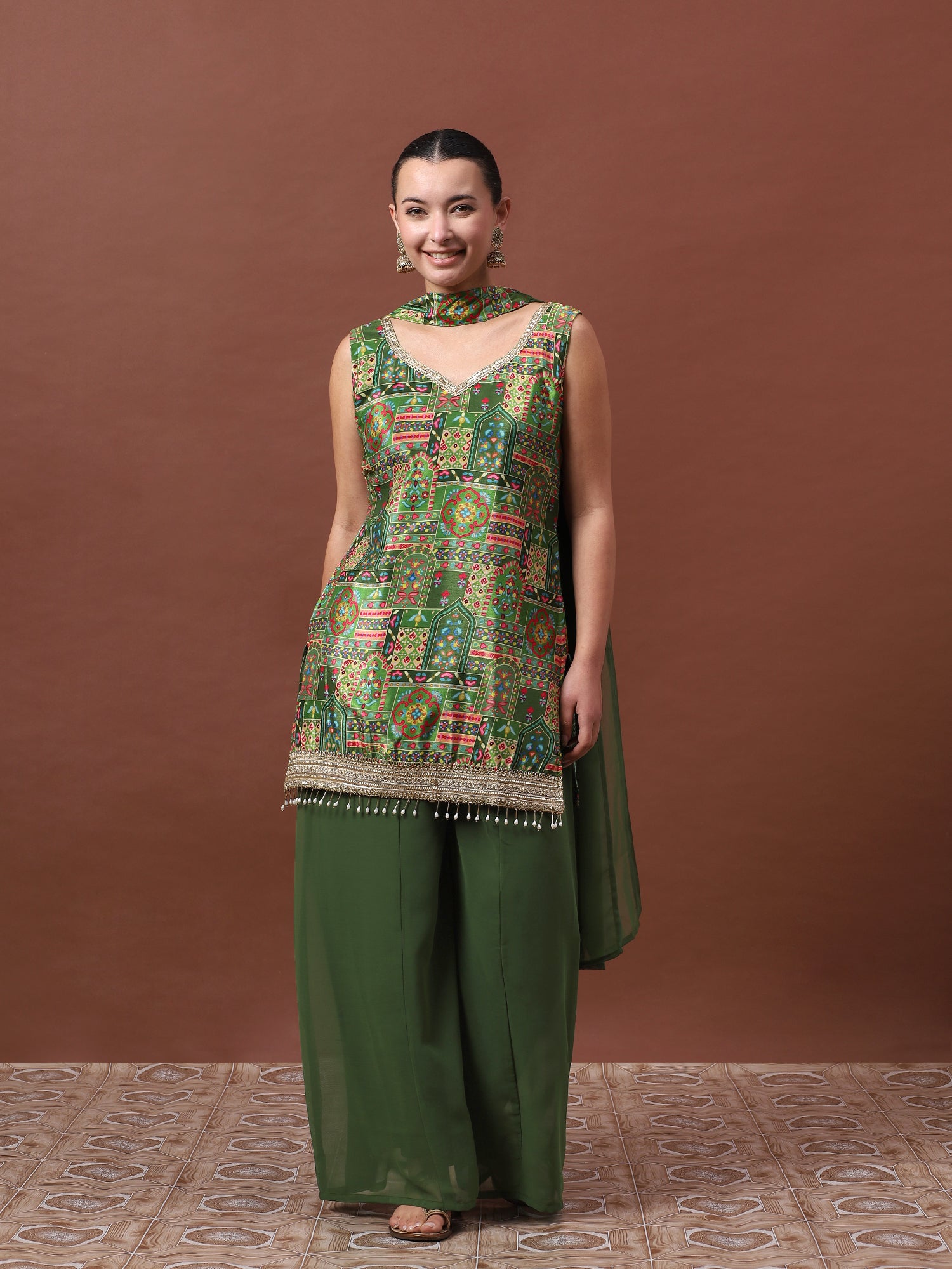 Women’s Printed Kurta Set with Palazzo & Dupatta | Festive Ethnic Wear by Rajkanika