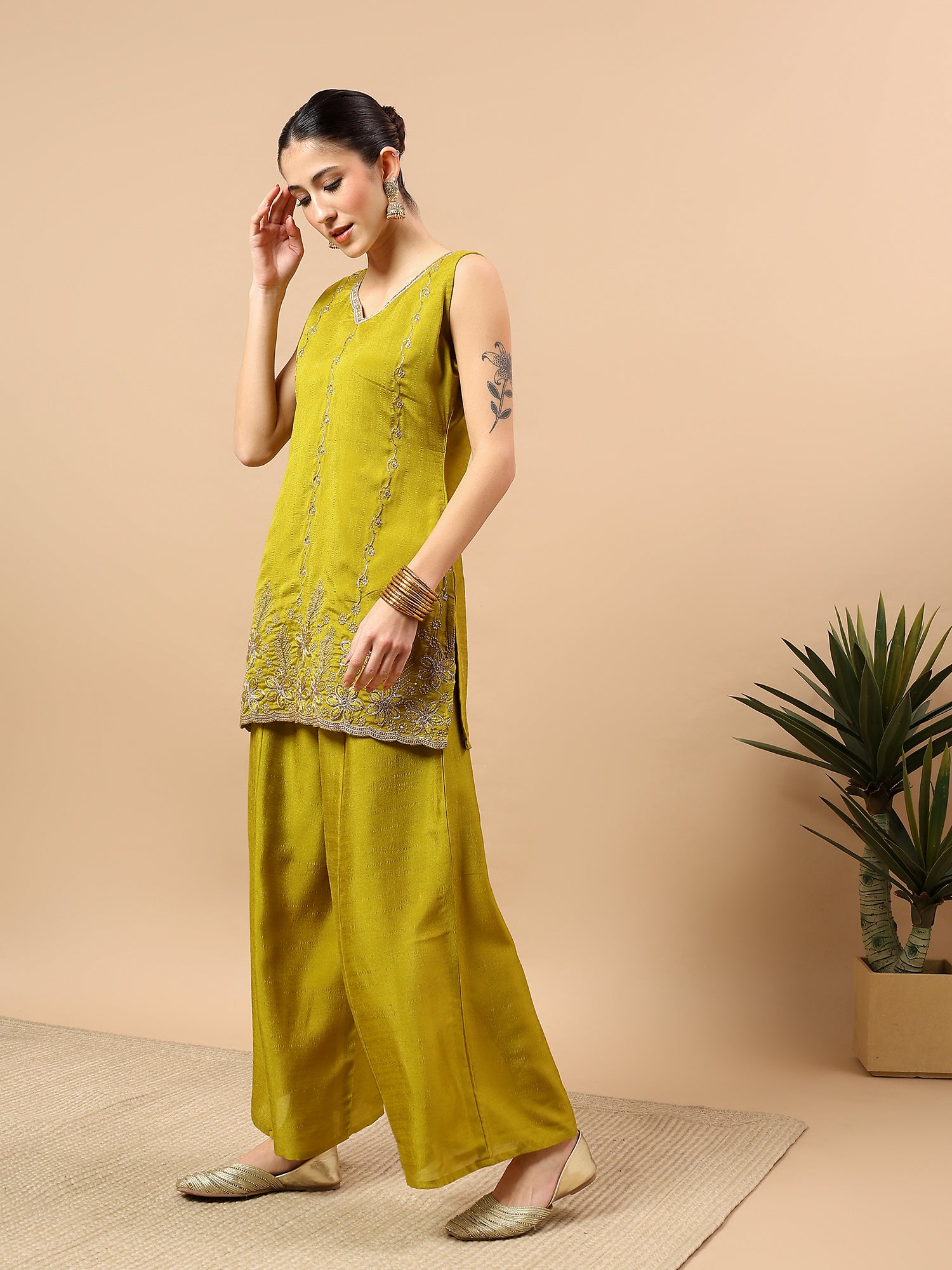 Women’s Embroidered Kurta Set with Palazzo & Dupatta | Festive Ethnic Wear by Rajkanika