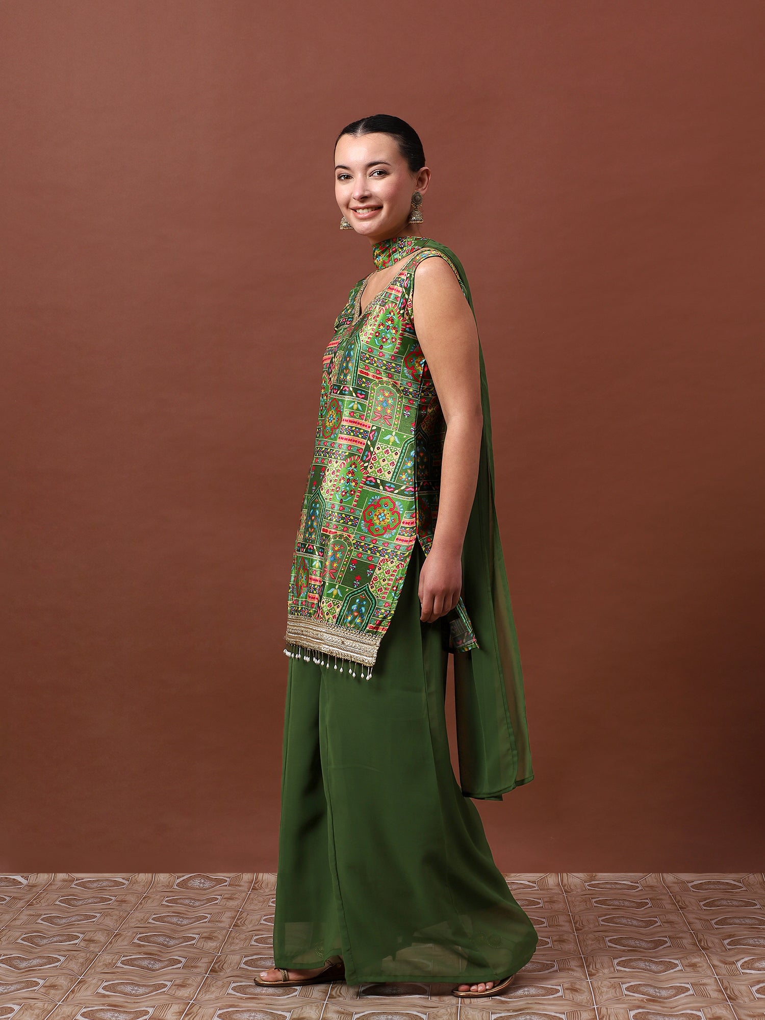 Women’s Printed Kurta Set with Palazzo & Dupatta | Festive Ethnic Wear by Rajkanika