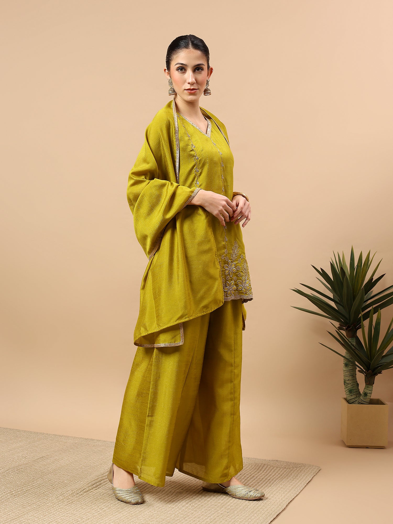 Women’s Embroidered Kurta Set with Palazzo & Dupatta | Festive Ethnic Wear by Rajkanika