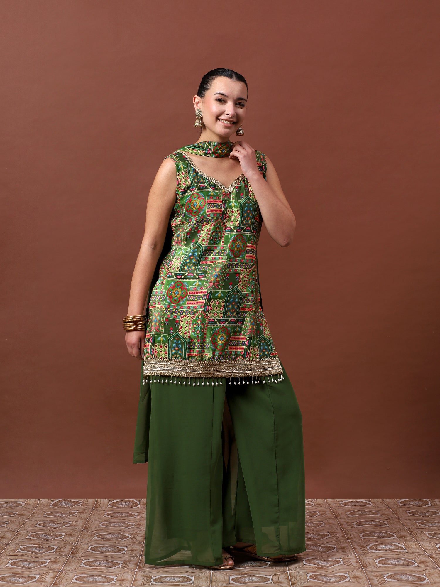 Women’s Printed Kurta Set with Palazzo & Dupatta | Festive Ethnic Wear by Rajkanika