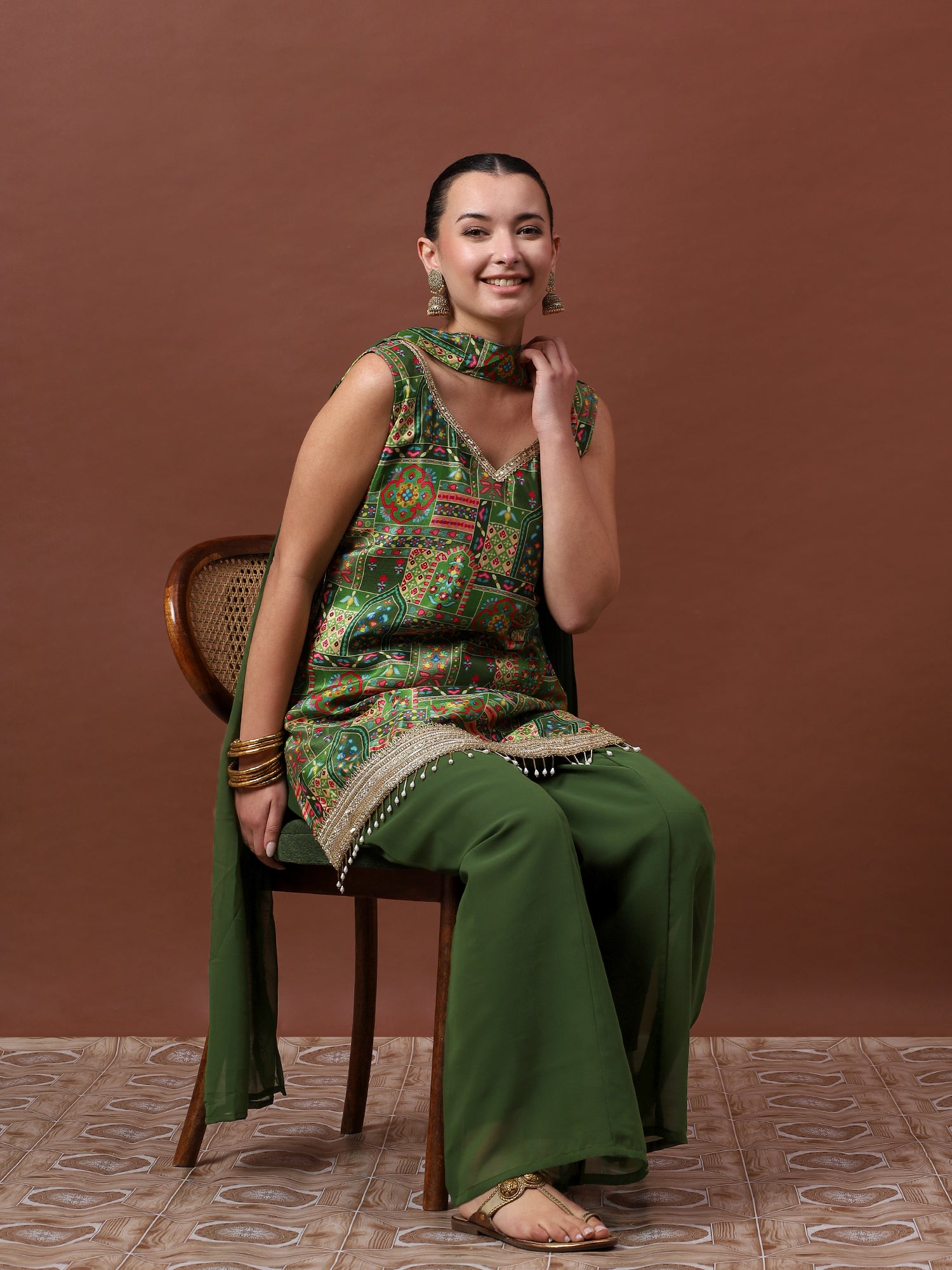 Women’s Printed Kurta Set with Palazzo & Dupatta | Festive Ethnic Wear by Rajkanika