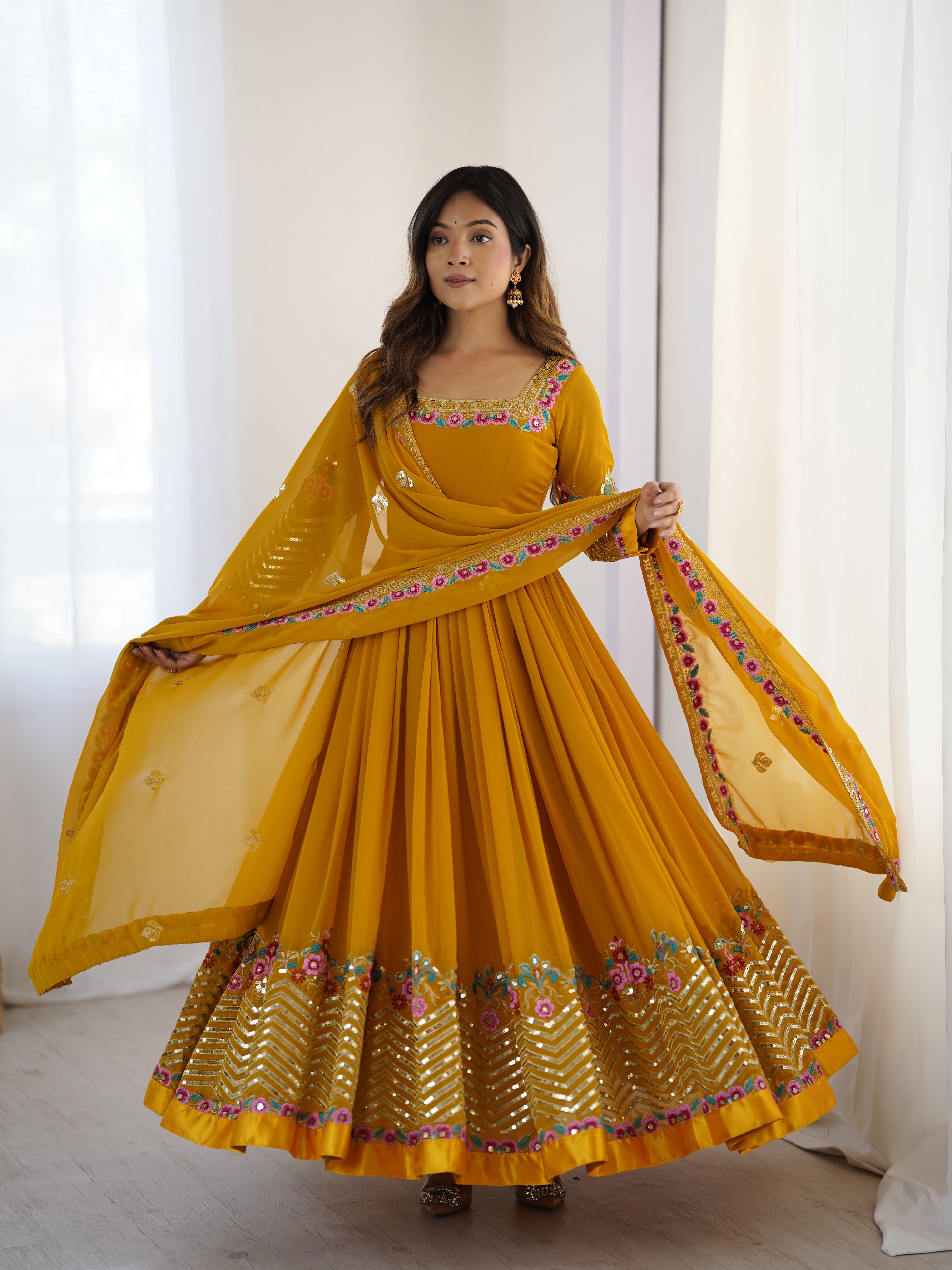 Women’s Floral Embroidered Anarkali Gown Set with Dupatta | Festive & Wedding Wear by Rajkanika