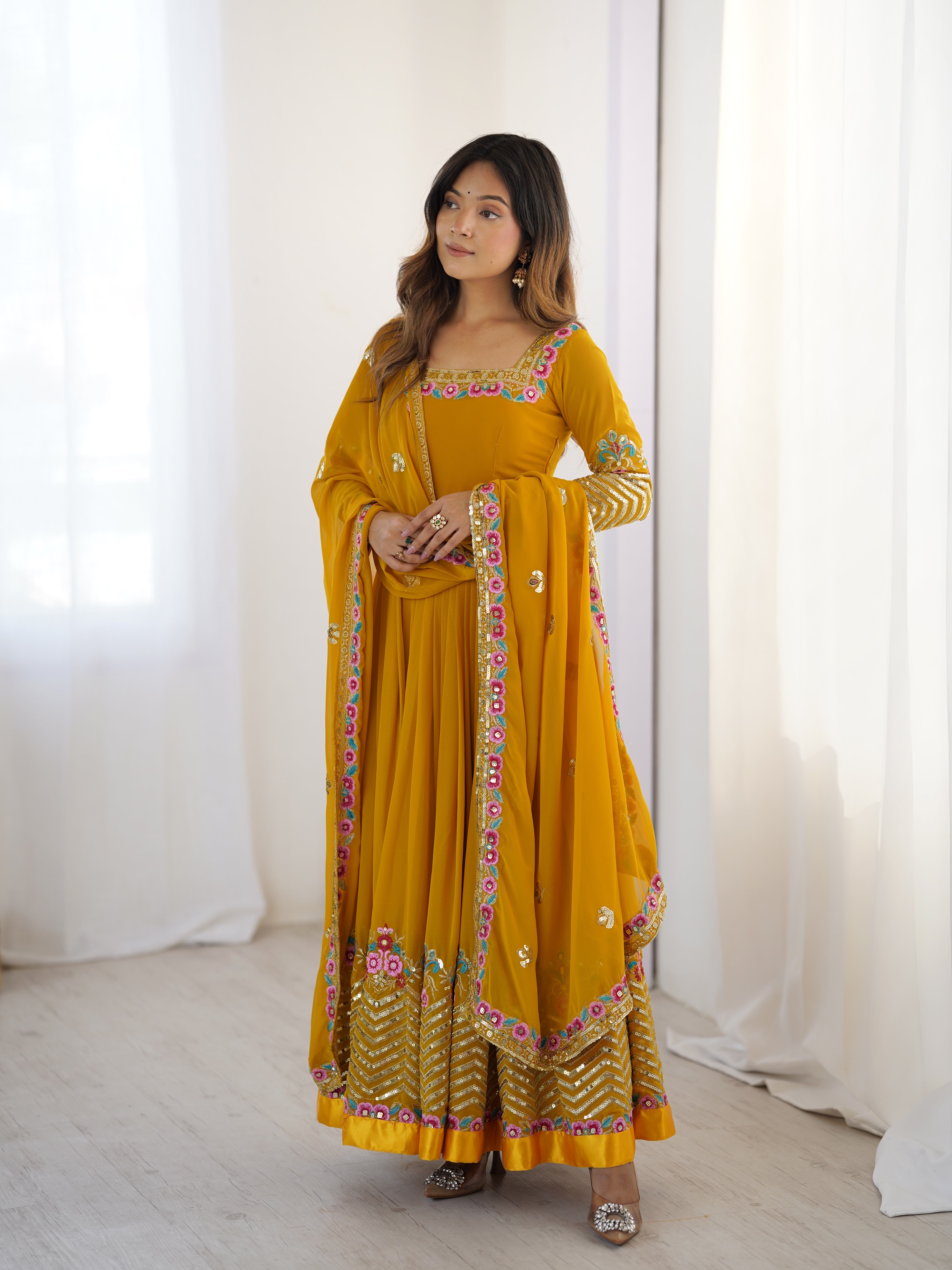 Women’s Floral Embroidered Anarkali Gown Set with Dupatta | Festive & Wedding Wear by Rajkanika