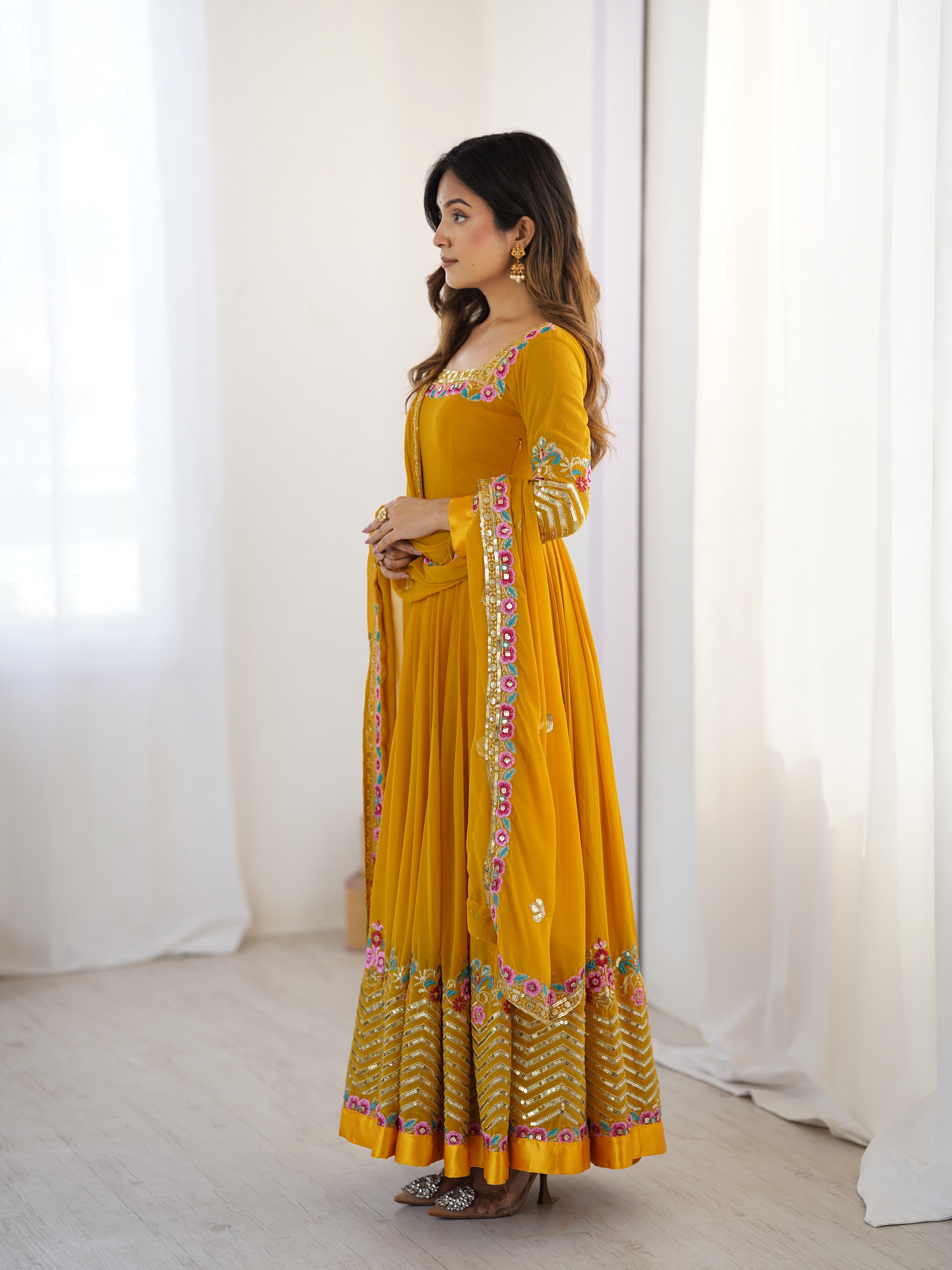 Women’s Floral Embroidered Anarkali Gown Set with Dupatta | Festive & Wedding Wear by Rajkanika