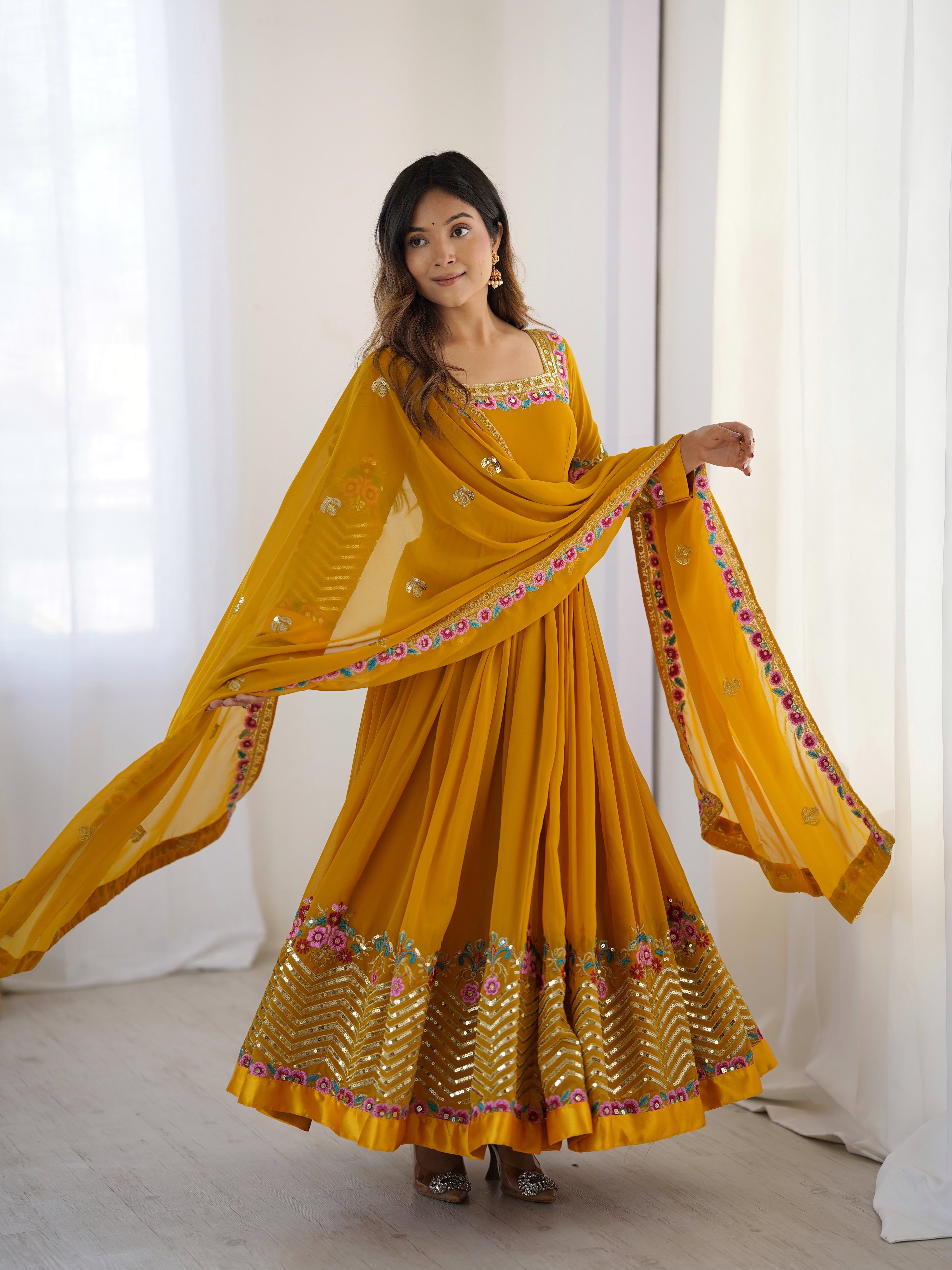 Women’s Floral Embroidered Anarkali Gown Set with Dupatta | Festive & Wedding Wear by Rajkanika
