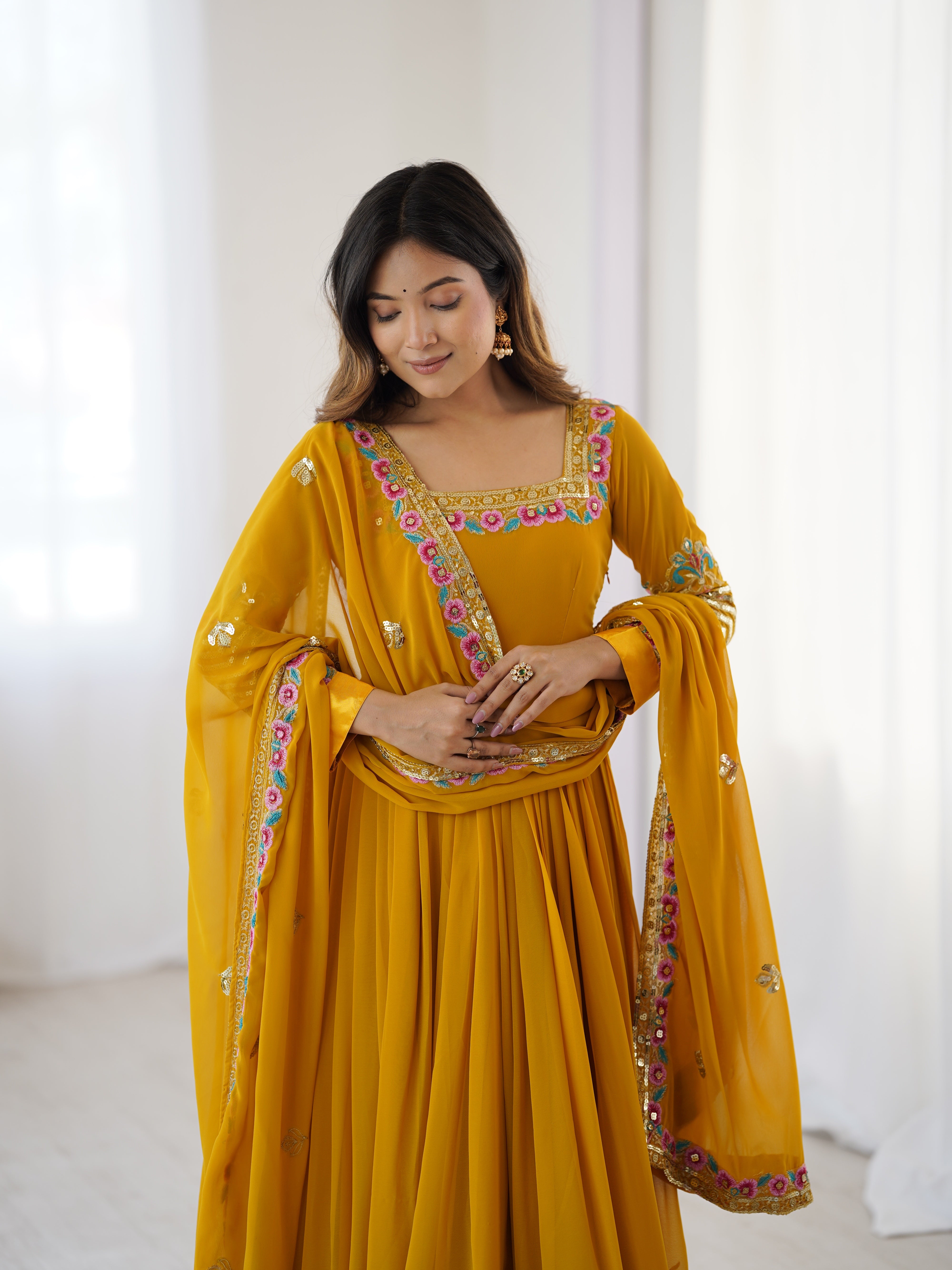 Women’s Floral Embroidered Anarkali Gown Set with Dupatta | Festive & Wedding Wear by Rajkanika