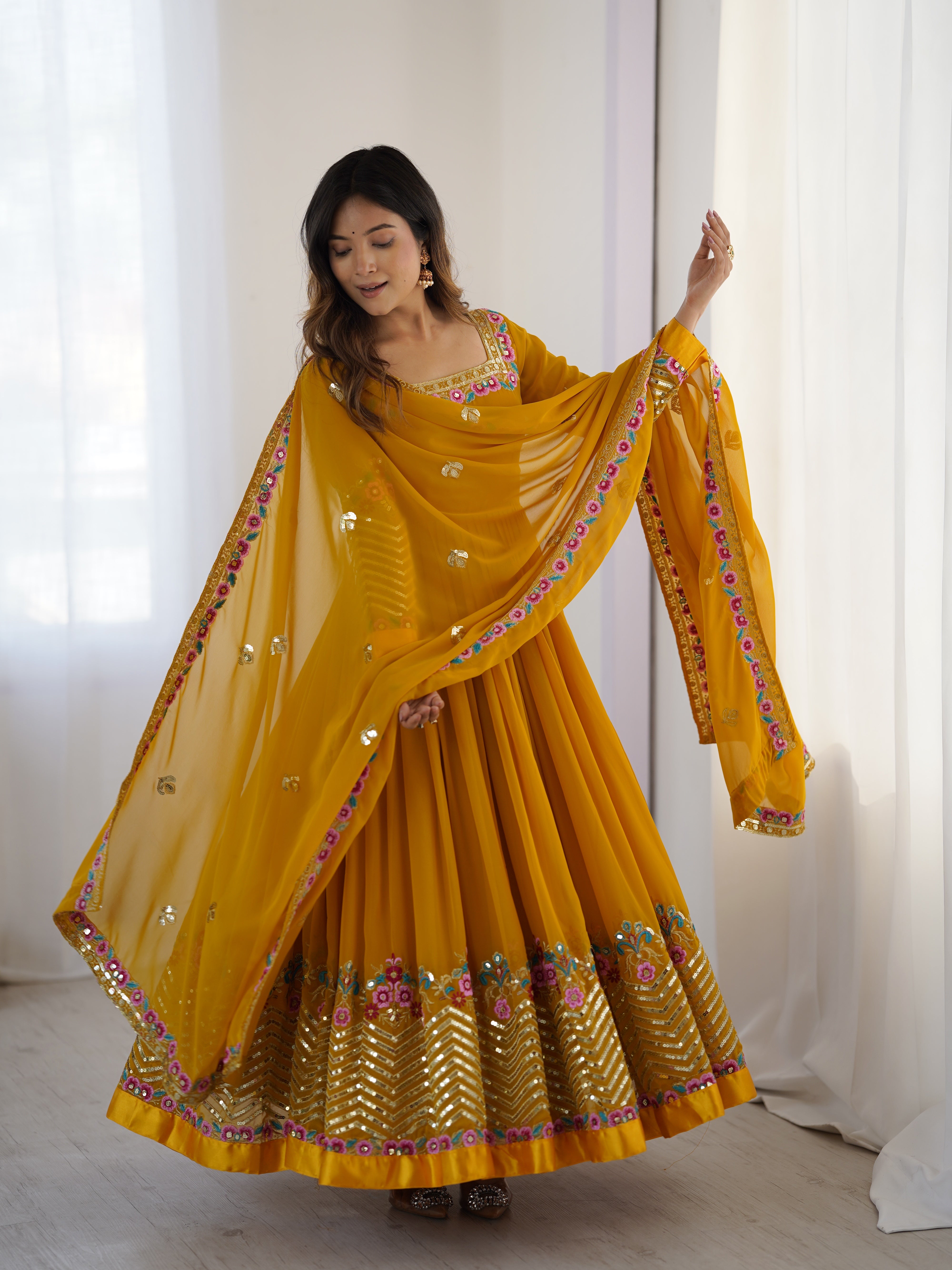 Women’s Floral Embroidered Anarkali Gown Set with Dupatta | Festive & Wedding Wear by Rajkanika