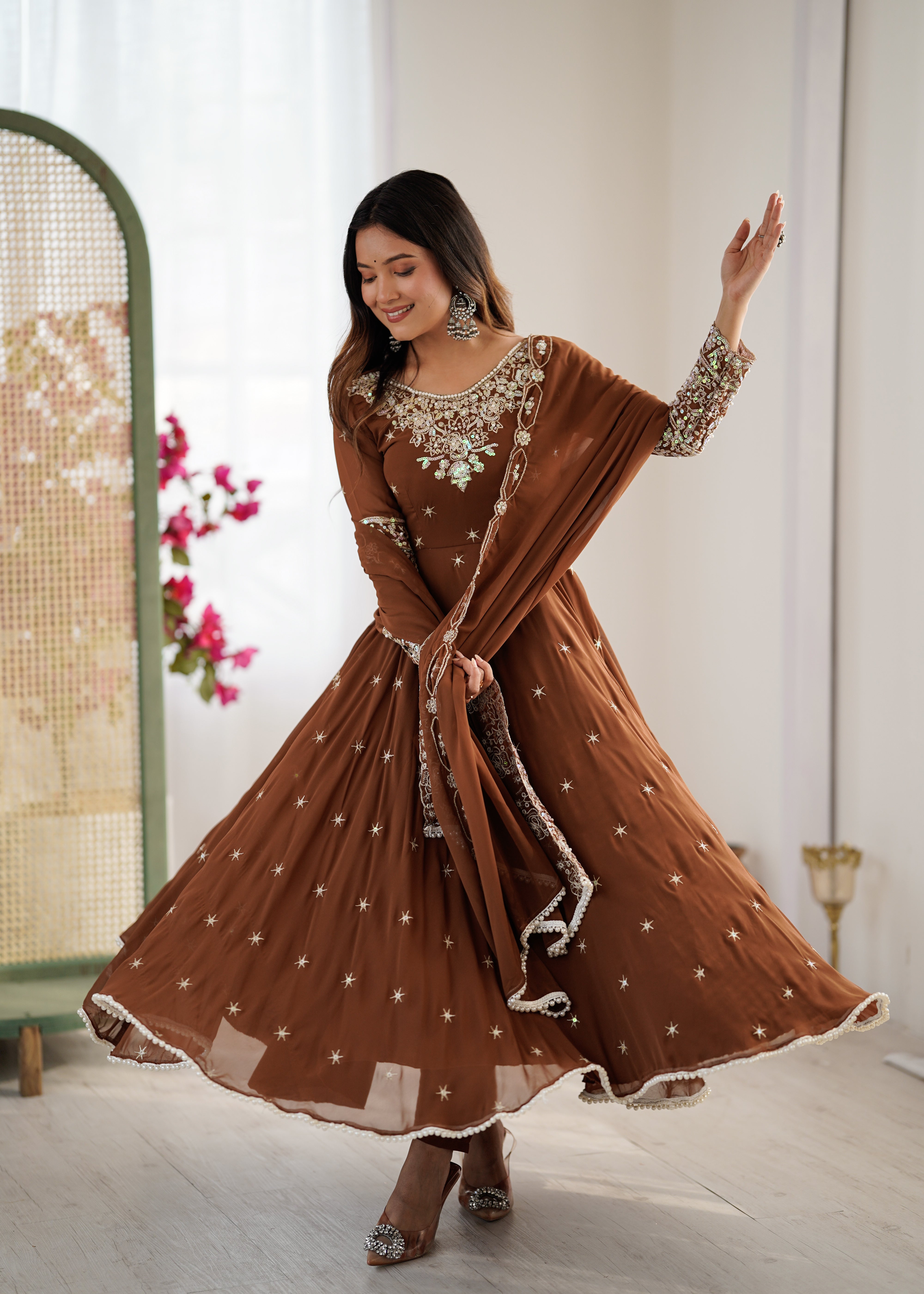 Women’s Embroidered Anarkali Gown with Dupatta | Festive & Wedding Wear by Rajkanika