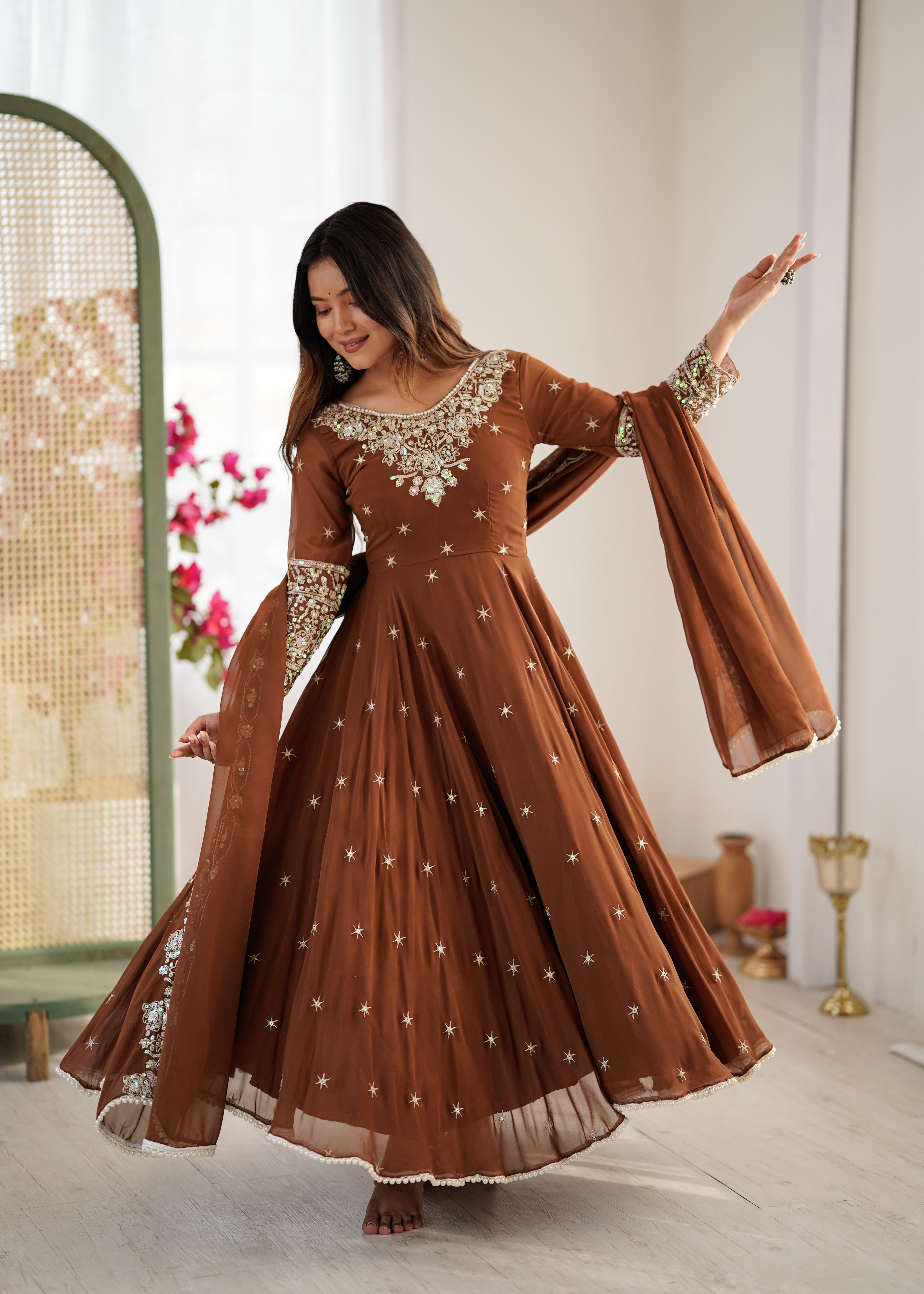Women’s Embroidered Anarkali Gown with Dupatta | Festive & Wedding Wear by Rajkanika