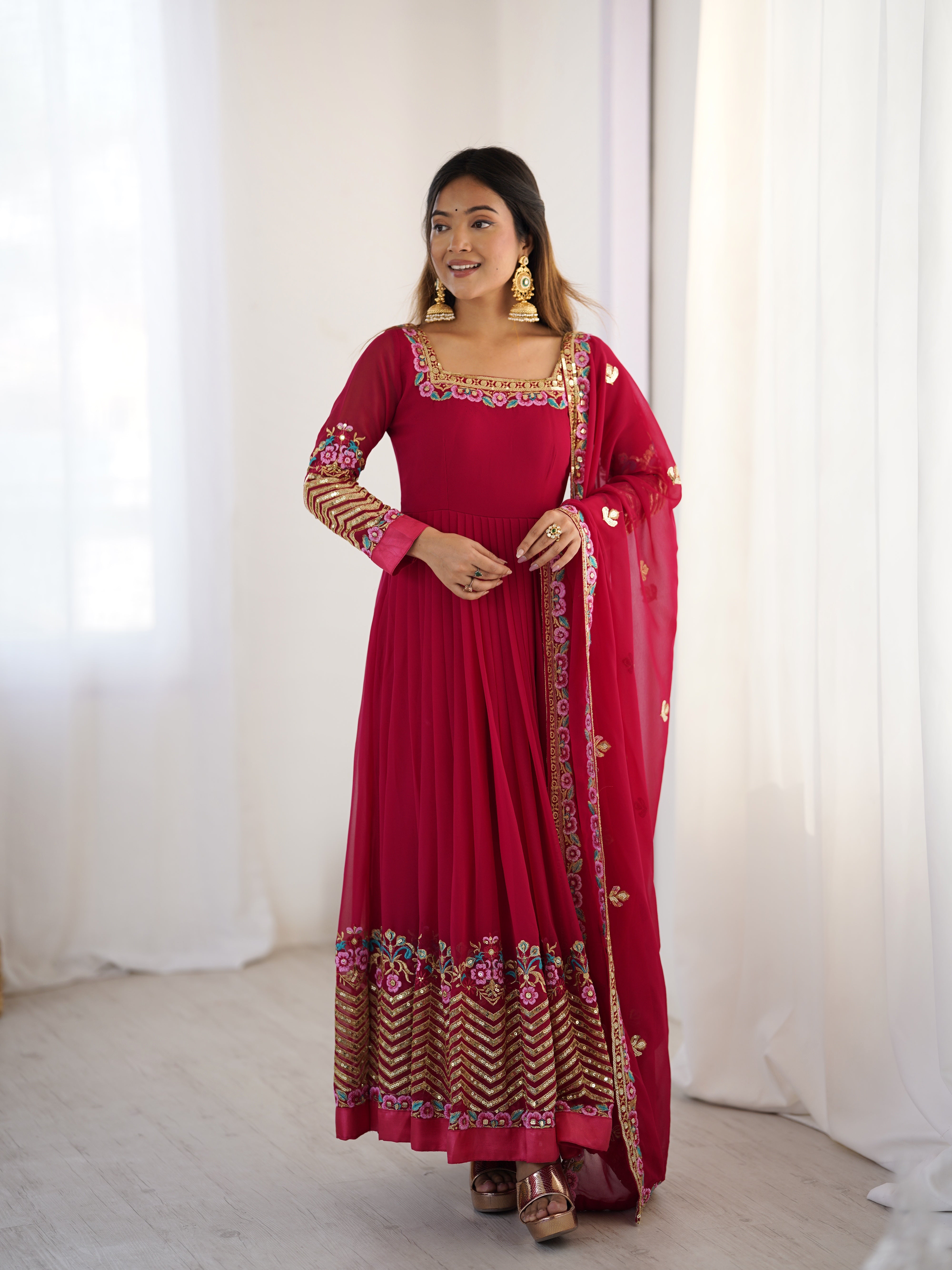 Women’s Floral Embroidered Anarkali Gown Set with Dupatta | Festive & Wedding Wear by Rajkanika