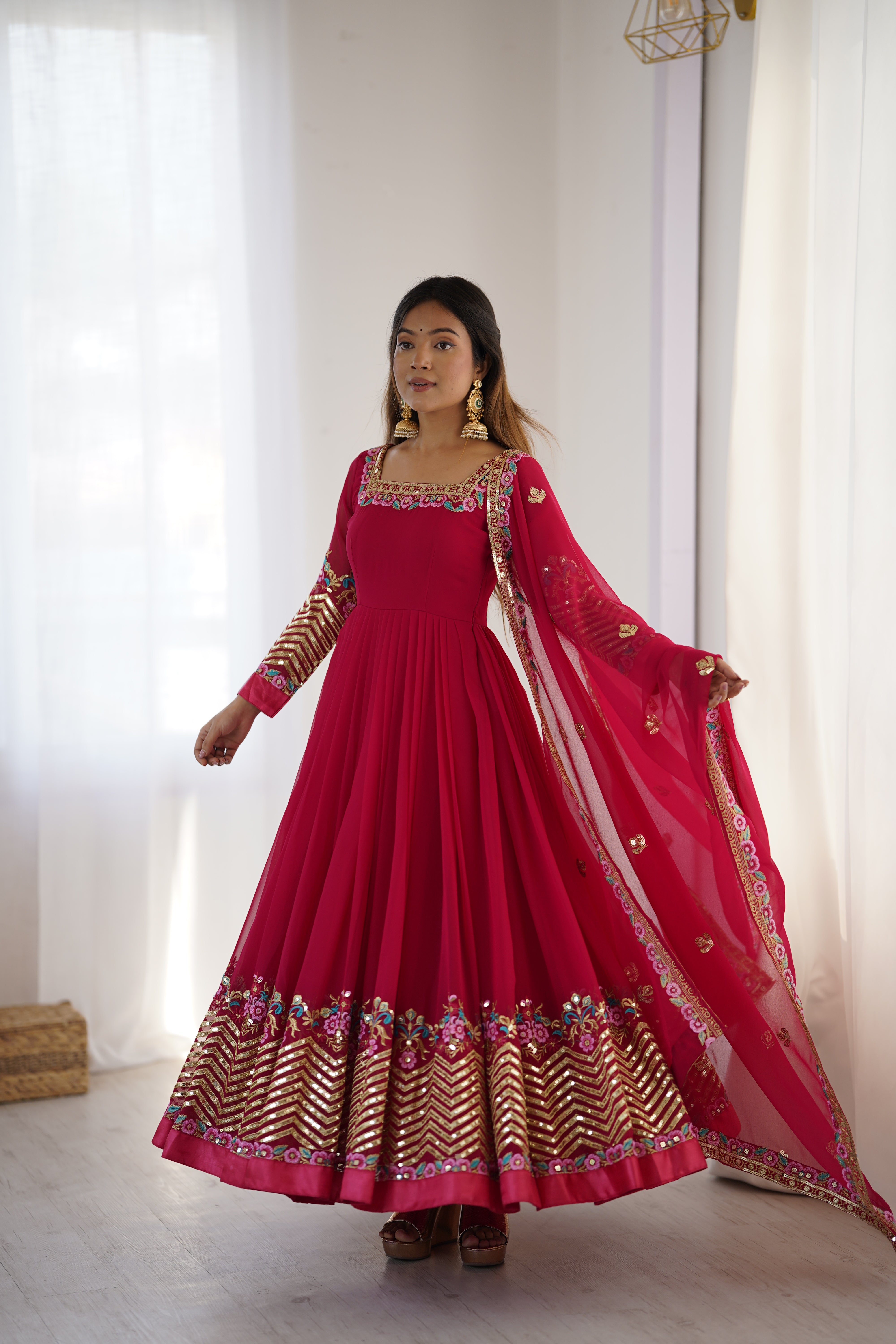 Women’s Floral Embroidered Anarkali Gown Set with Dupatta | Festive & Wedding Wear by Rajkanika