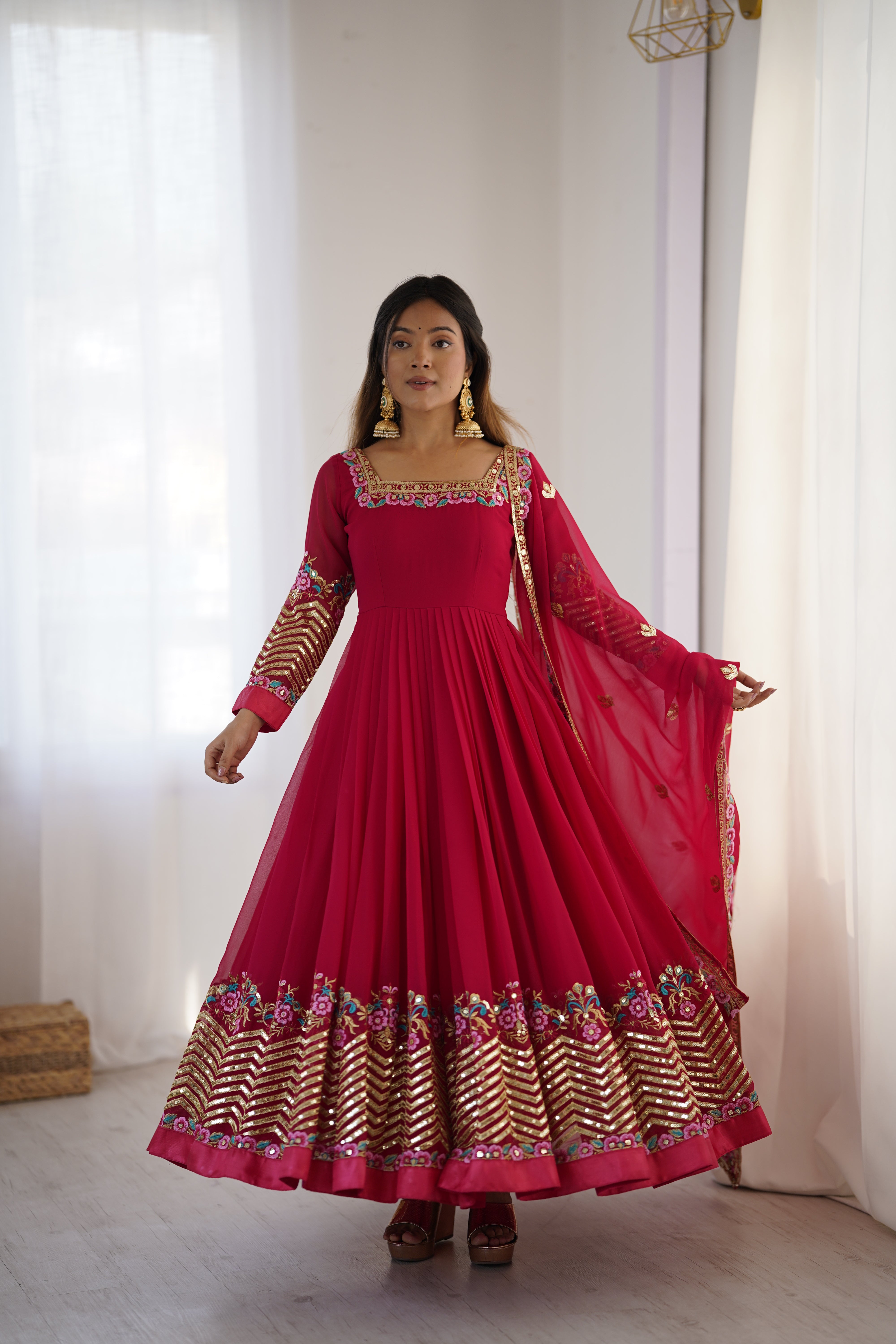 Women’s Floral Embroidered Anarkali Gown Set with Dupatta | Festive & Wedding Wear by Rajkanika