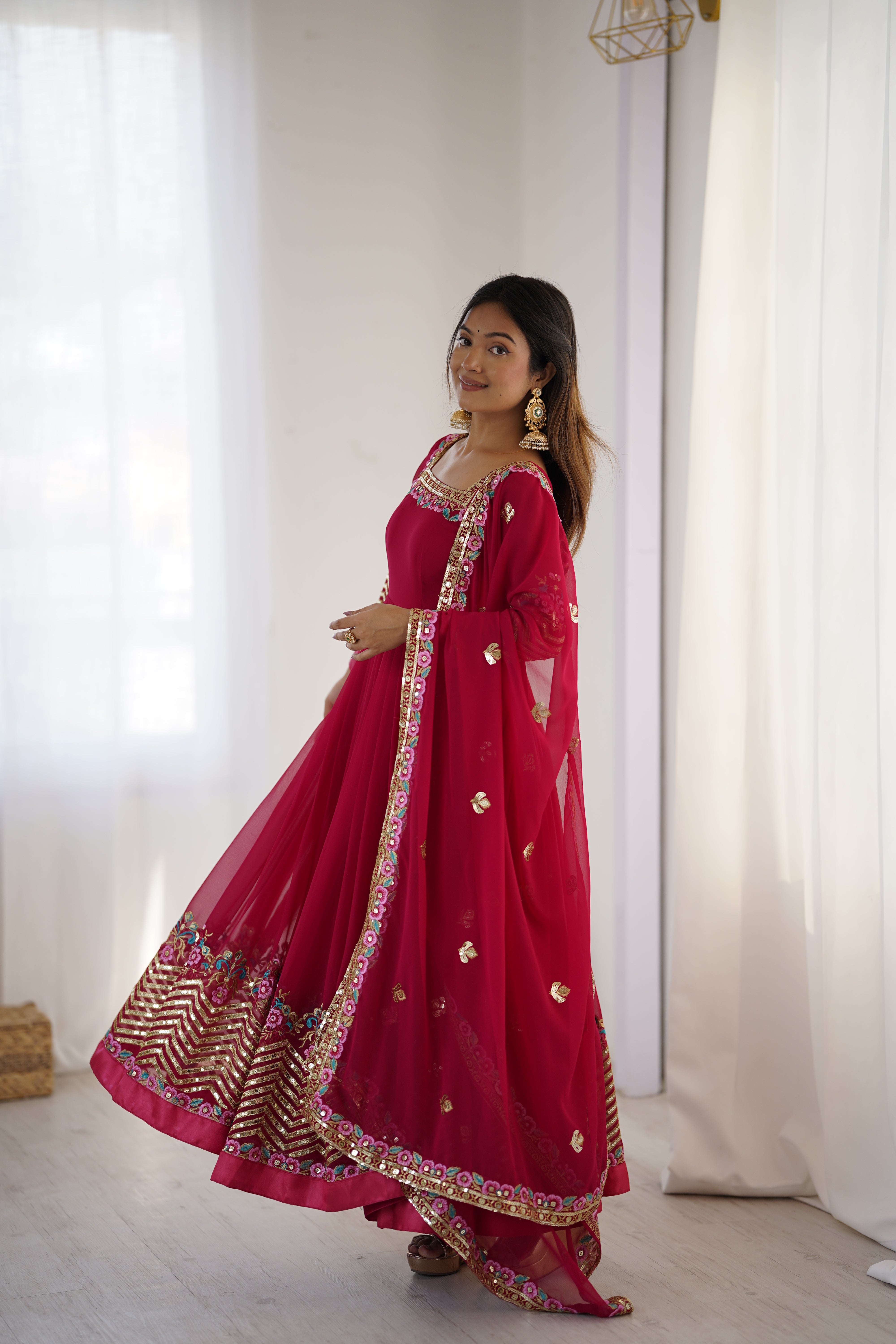 Women’s Floral Embroidered Anarkali Gown Set with Dupatta | Festive & Wedding Wear by Rajkanika