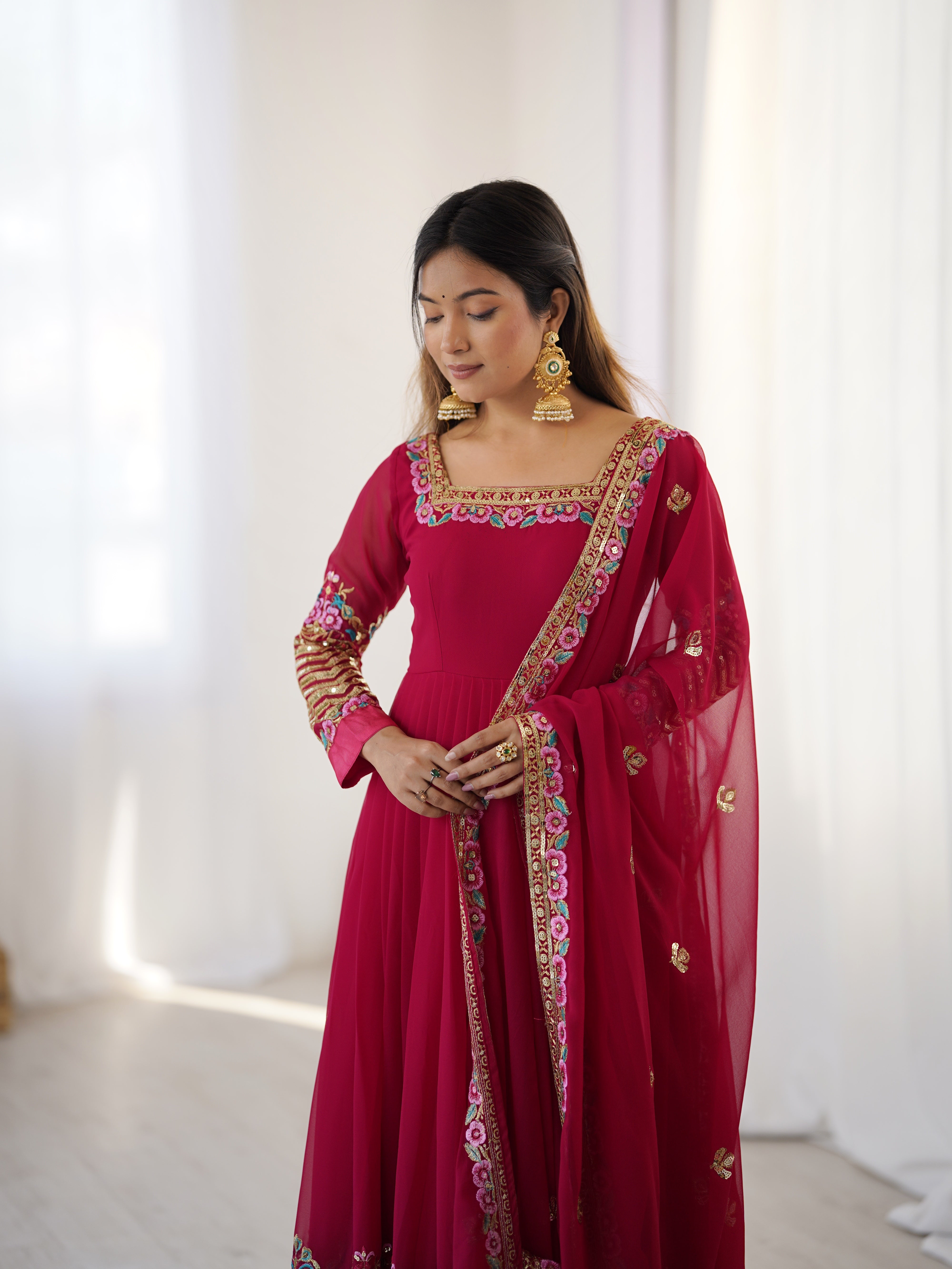 Women’s Floral Embroidered Anarkali Gown Set with Dupatta | Festive & Wedding Wear by Rajkanika