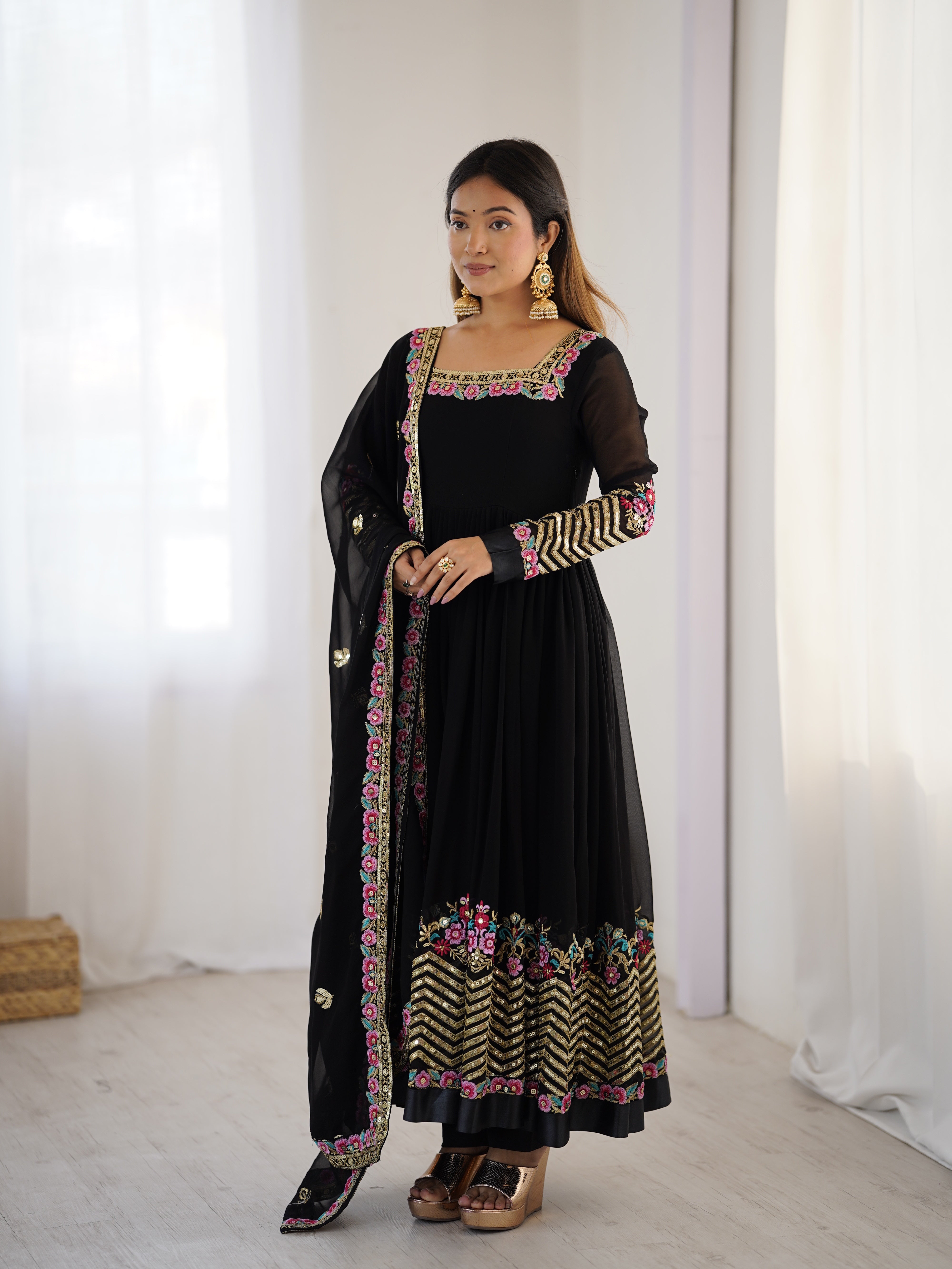 Women’s Floral Embroidered Anarkali Gown Set with Dupatta | Festive & Wedding Wear by Rajkanika