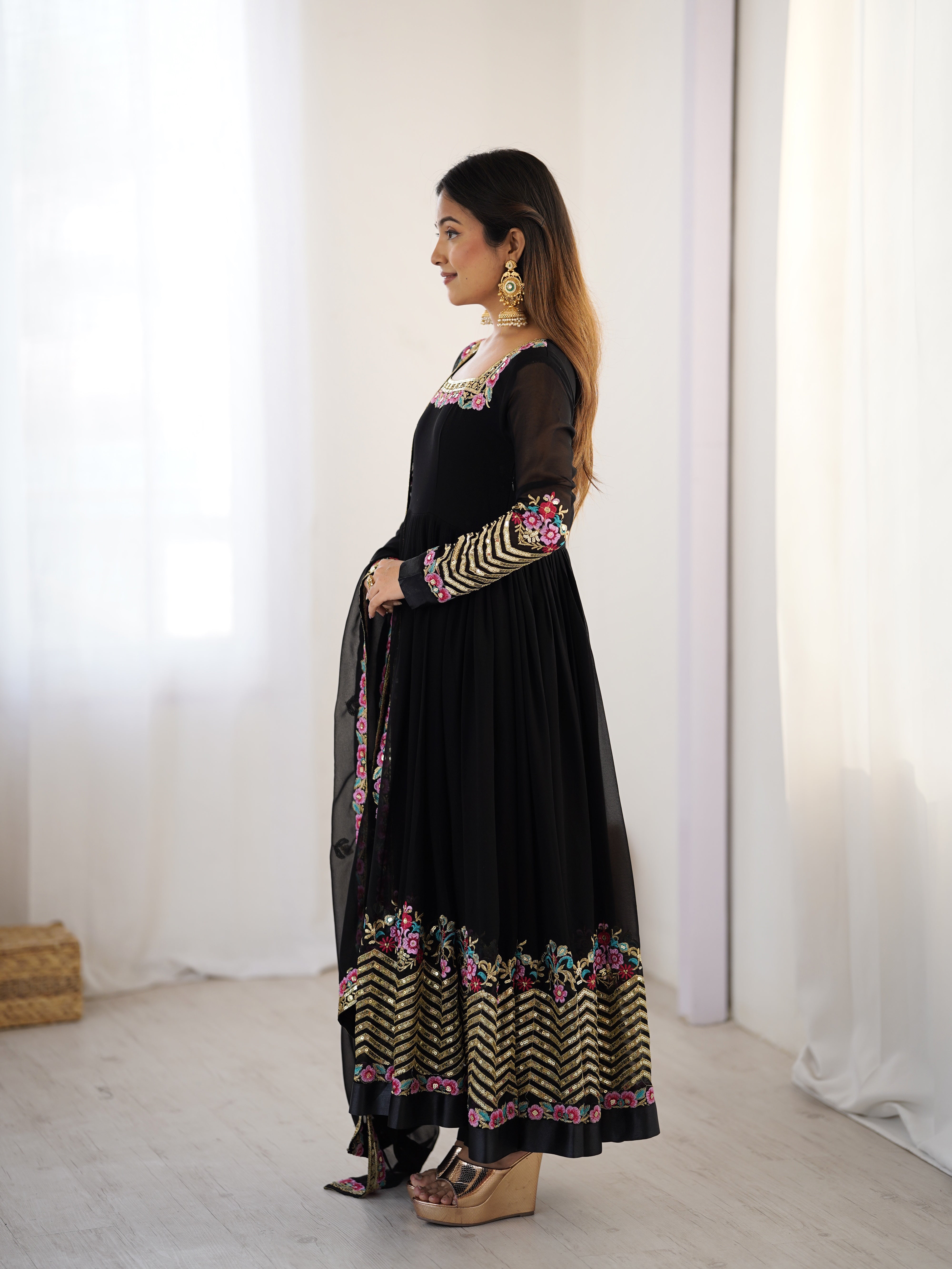 Women’s Floral Embroidered Anarkali Gown Set with Dupatta | Festive & Wedding Wear by Rajkanika