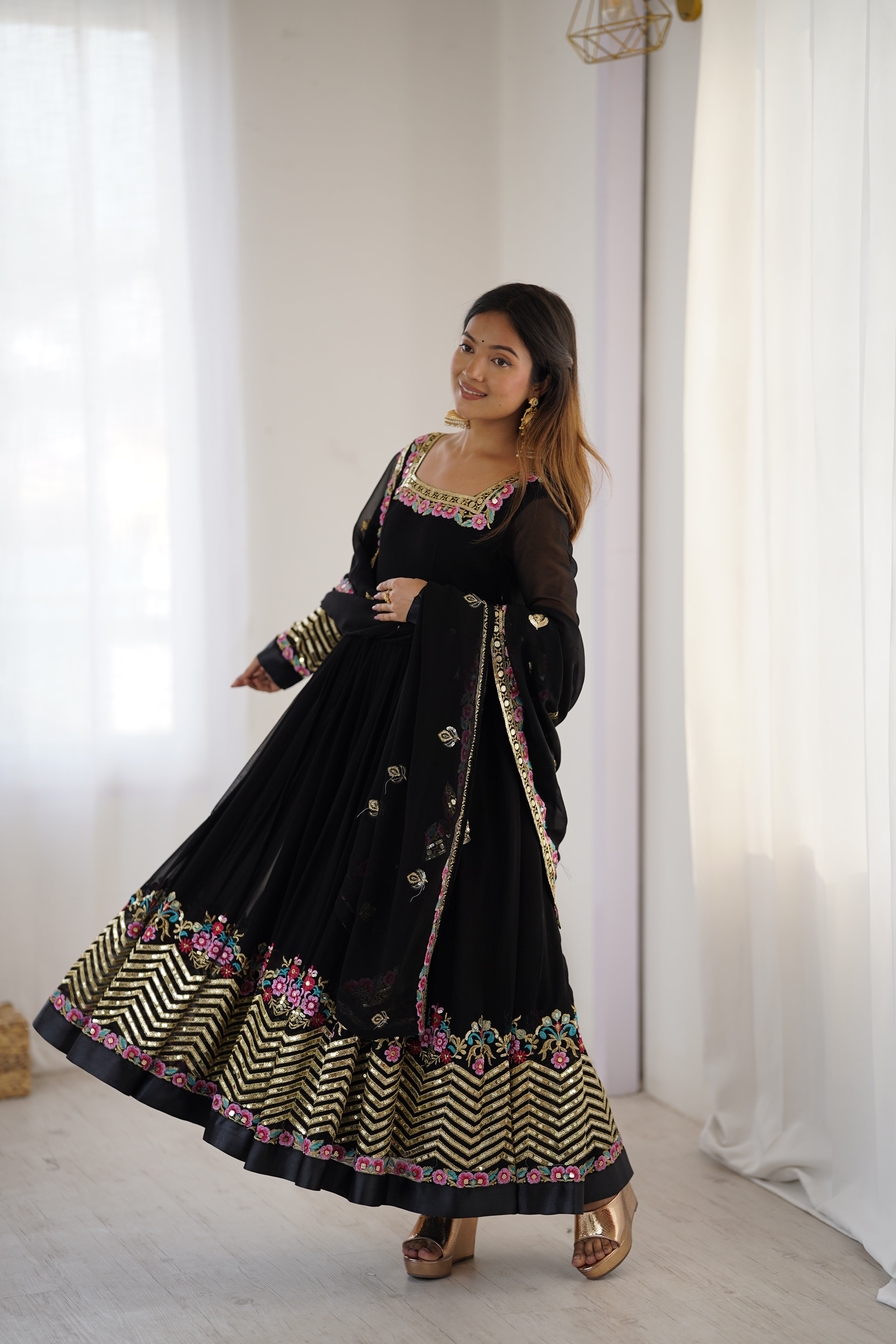 Women’s Floral Embroidered Anarkali Gown Set with Dupatta | Festive & Wedding Wear by Rajkanika