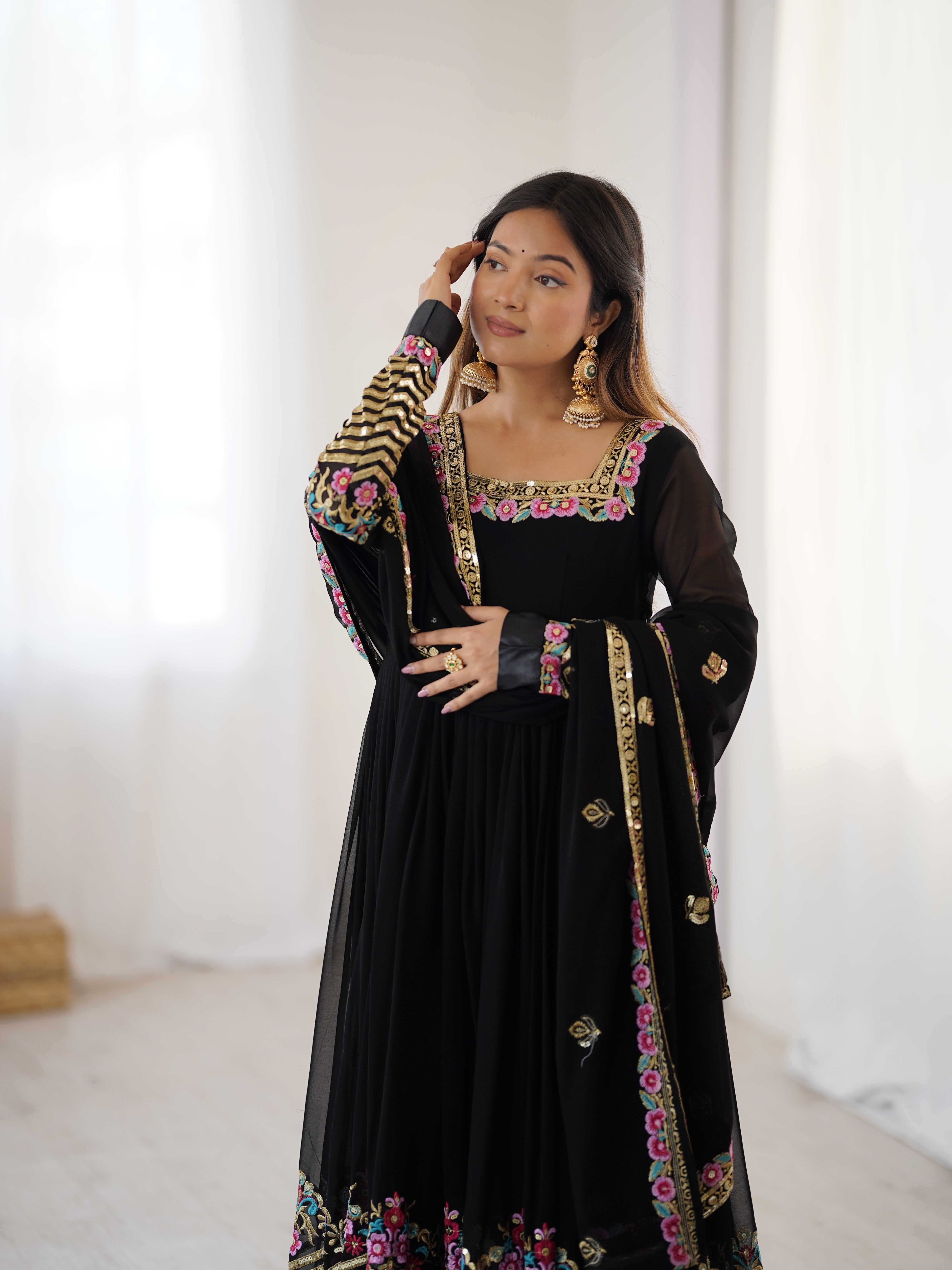 Women’s Floral Embroidered Anarkali Gown Set with Dupatta | Festive & Wedding Wear by Rajkanika