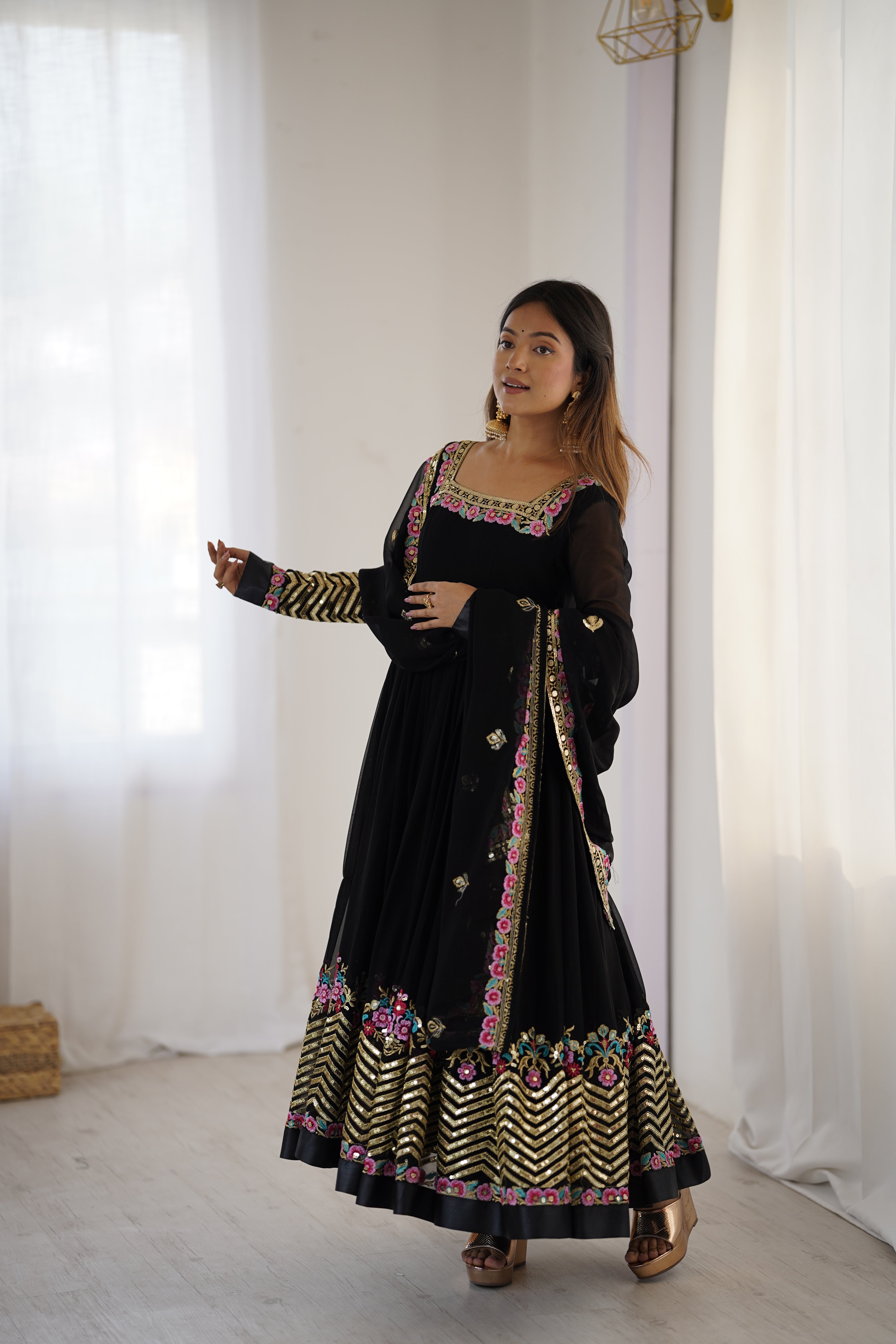 Women’s Floral Embroidered Anarkali Gown Set with Dupatta | Festive & Wedding Wear by Rajkanika