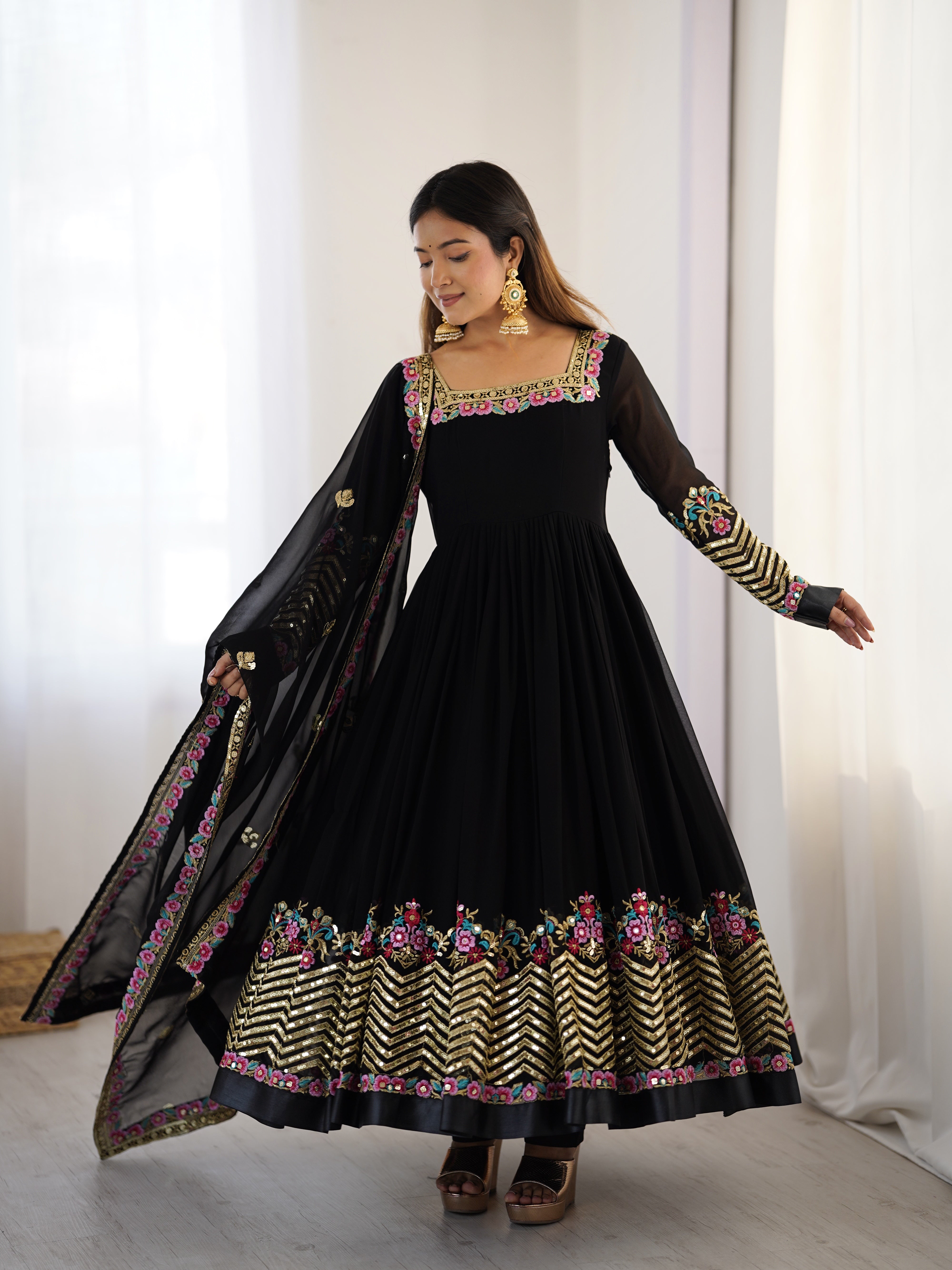 Women’s Floral Embroidered Anarkali Gown Set with Dupatta | Festive & Wedding Wear by Rajkanika