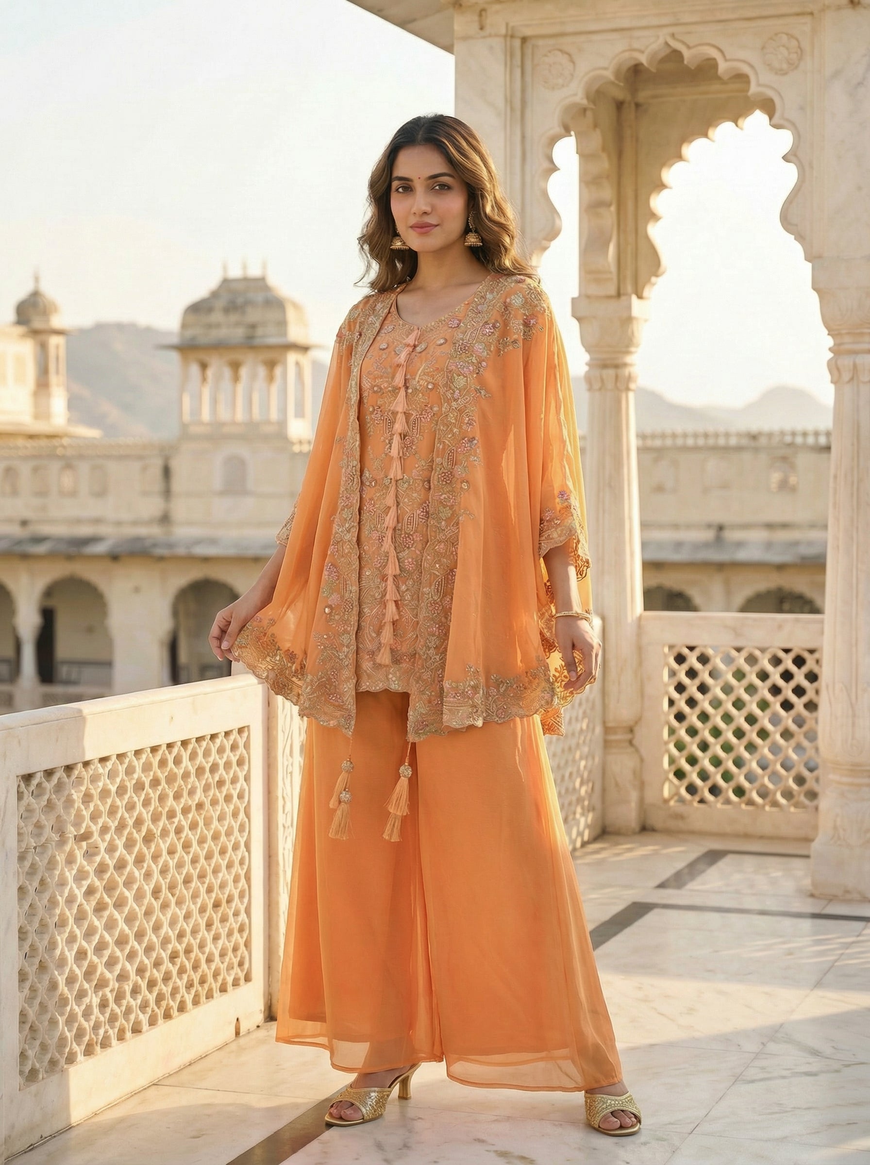 Women’s Designer Kurta Palazzo Set with Embroidered Dupatta | Festive & Wedding Wear Ethnic Set – Rajkanika