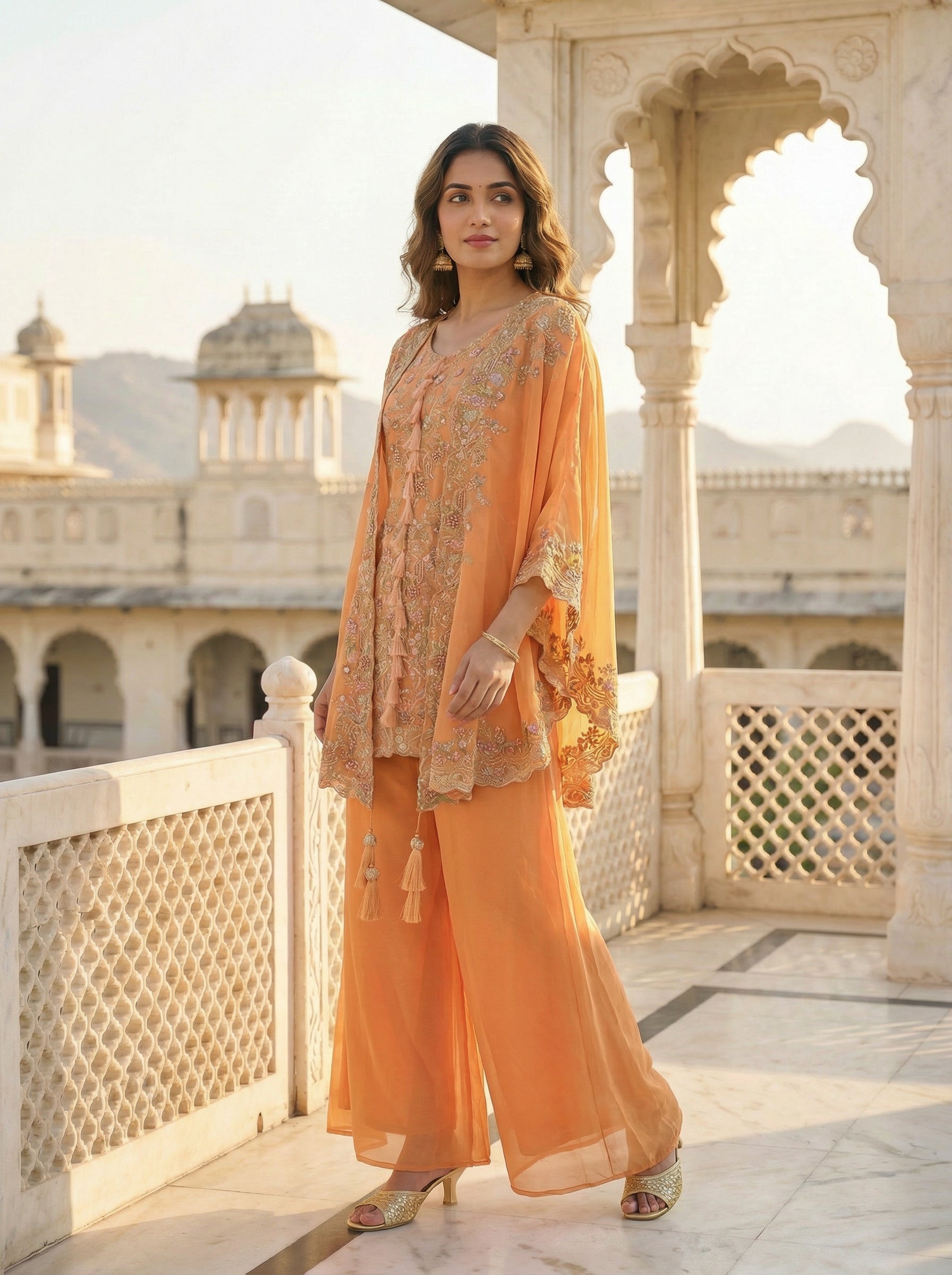 Women’s Designer Kurta Palazzo Set with Embroidered Dupatta | Festive & Wedding Wear Ethnic Set – Rajkanika