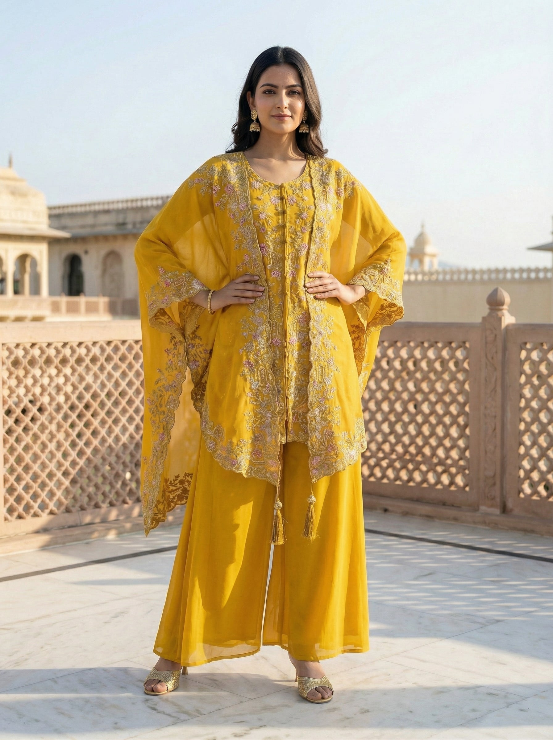 Women’s Designer Kurta Palazzo Set with Embroidered Dupatta | Festive & Wedding Wear Ethnic Set – Rajkanika
