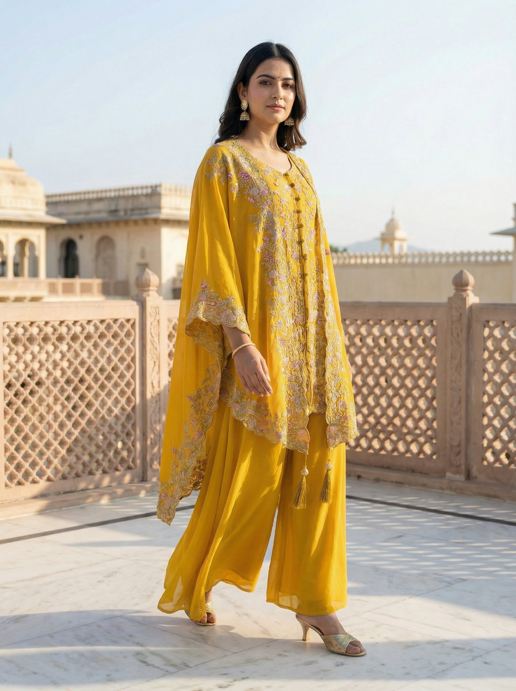 Women’s Designer Kurta Palazzo Set with Embroidered Dupatta | Festive & Wedding Wear Ethnic Set – Rajkanika