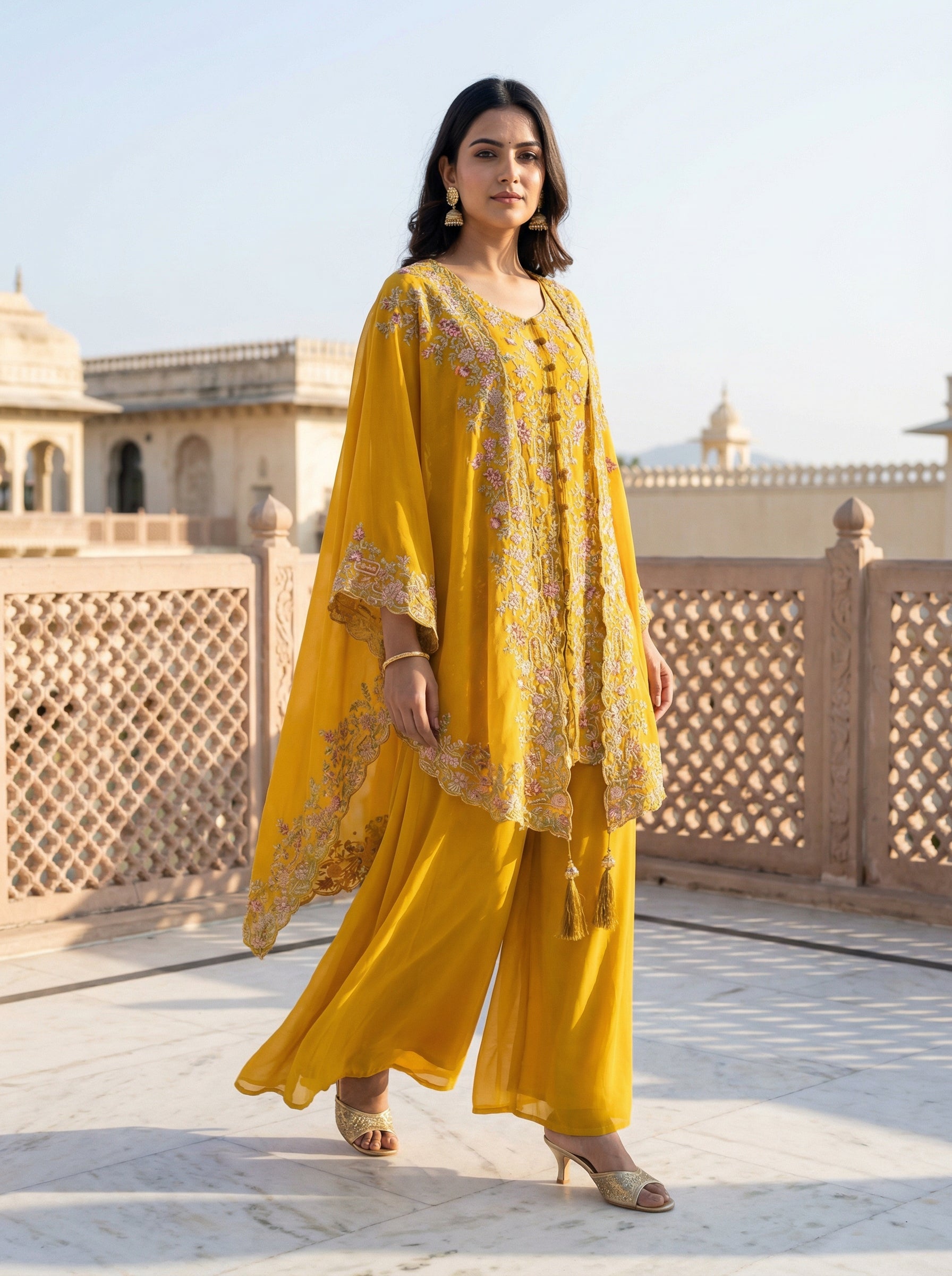 Women’s Designer Kurta Palazzo Set with Embroidered Dupatta | Festive & Wedding Wear Ethnic Set – Rajkanika