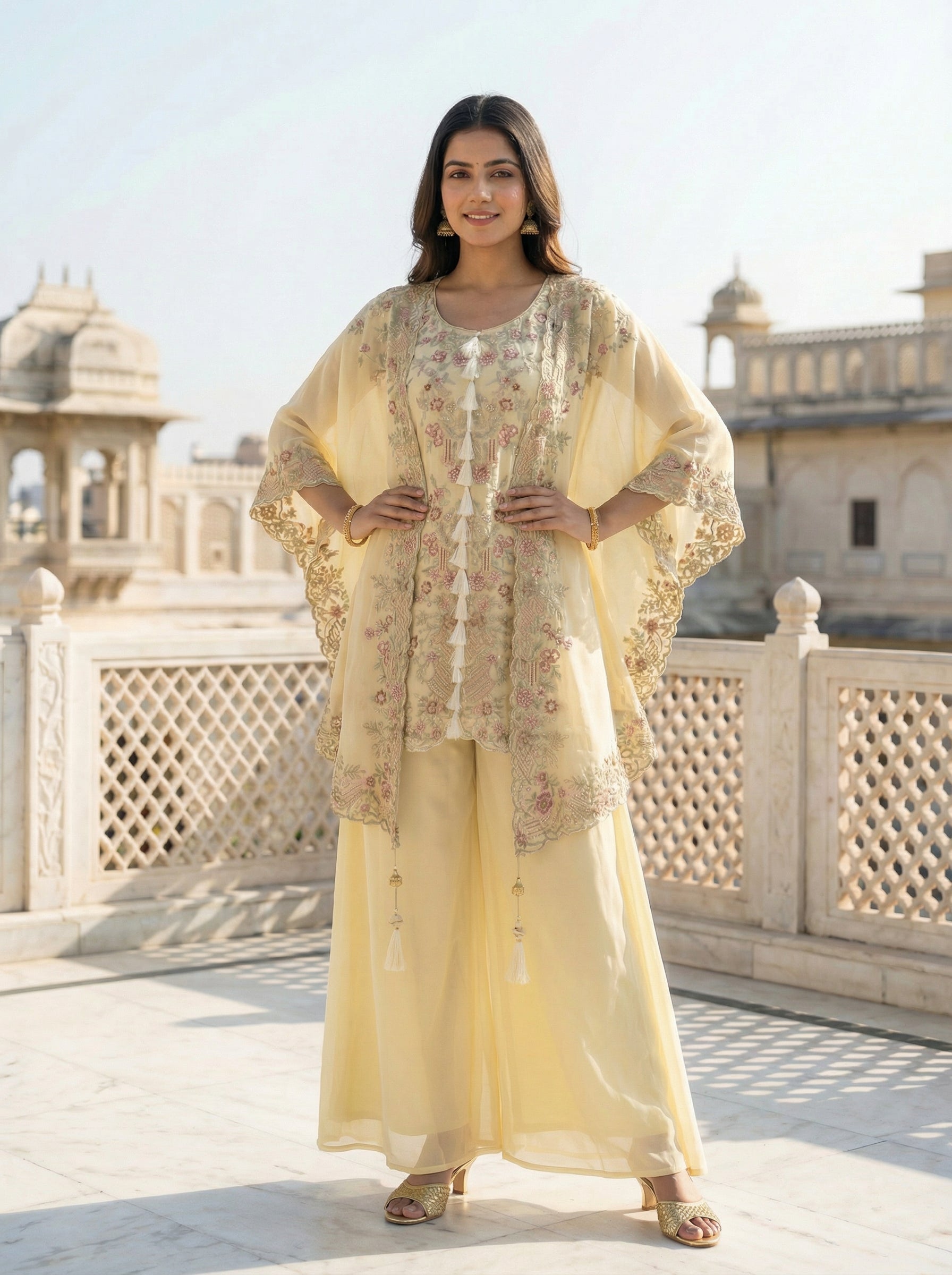 Women’s Designer Kurta Palazzo Set with Embroidered Dupatta | Festive & Wedding Wear Ethnic Set – Rajkanika
