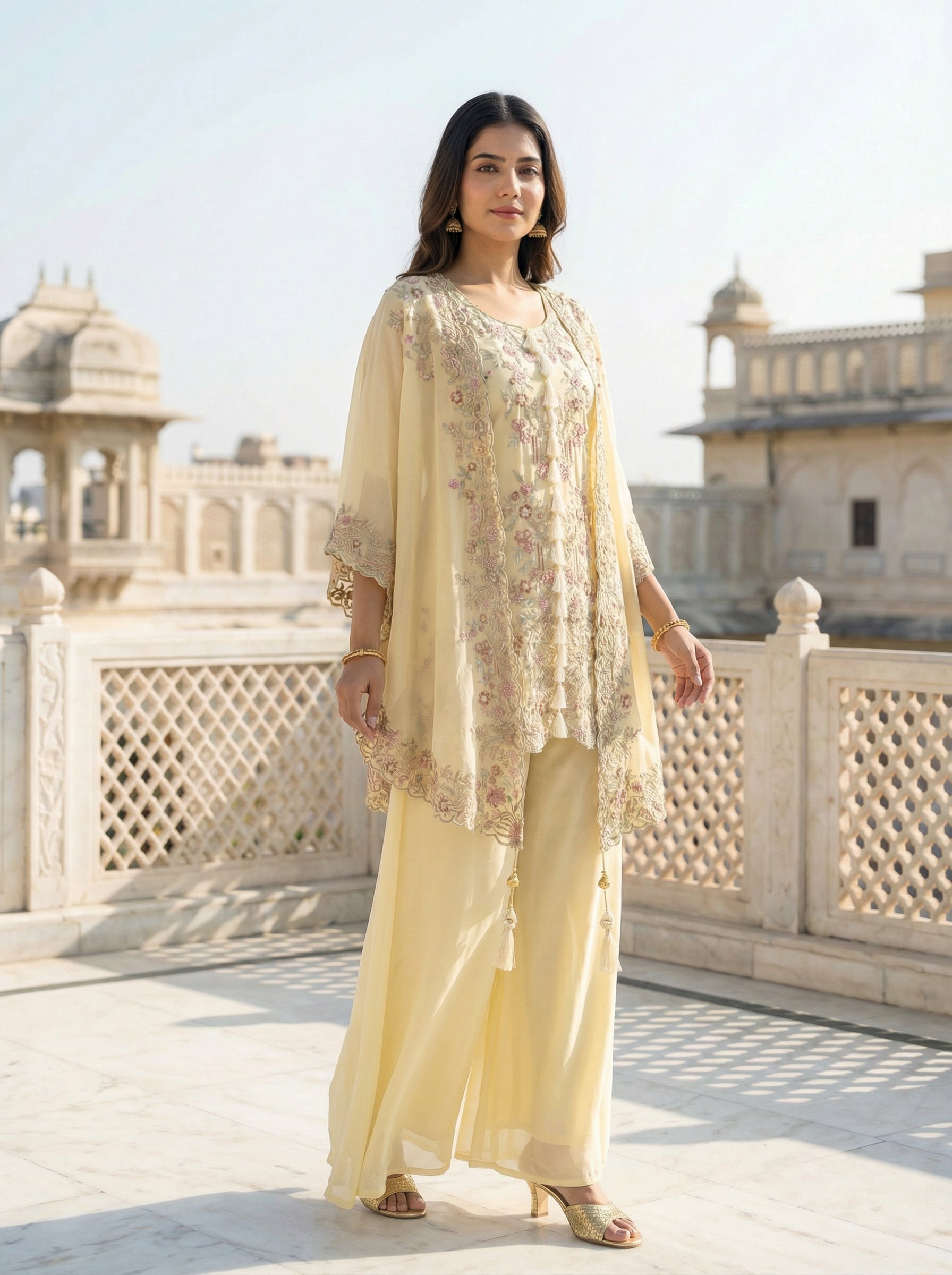 Women’s Designer Kurta Palazzo Set with Embroidered Dupatta | Festive & Wedding Wear Ethnic Set – Rajkanika
