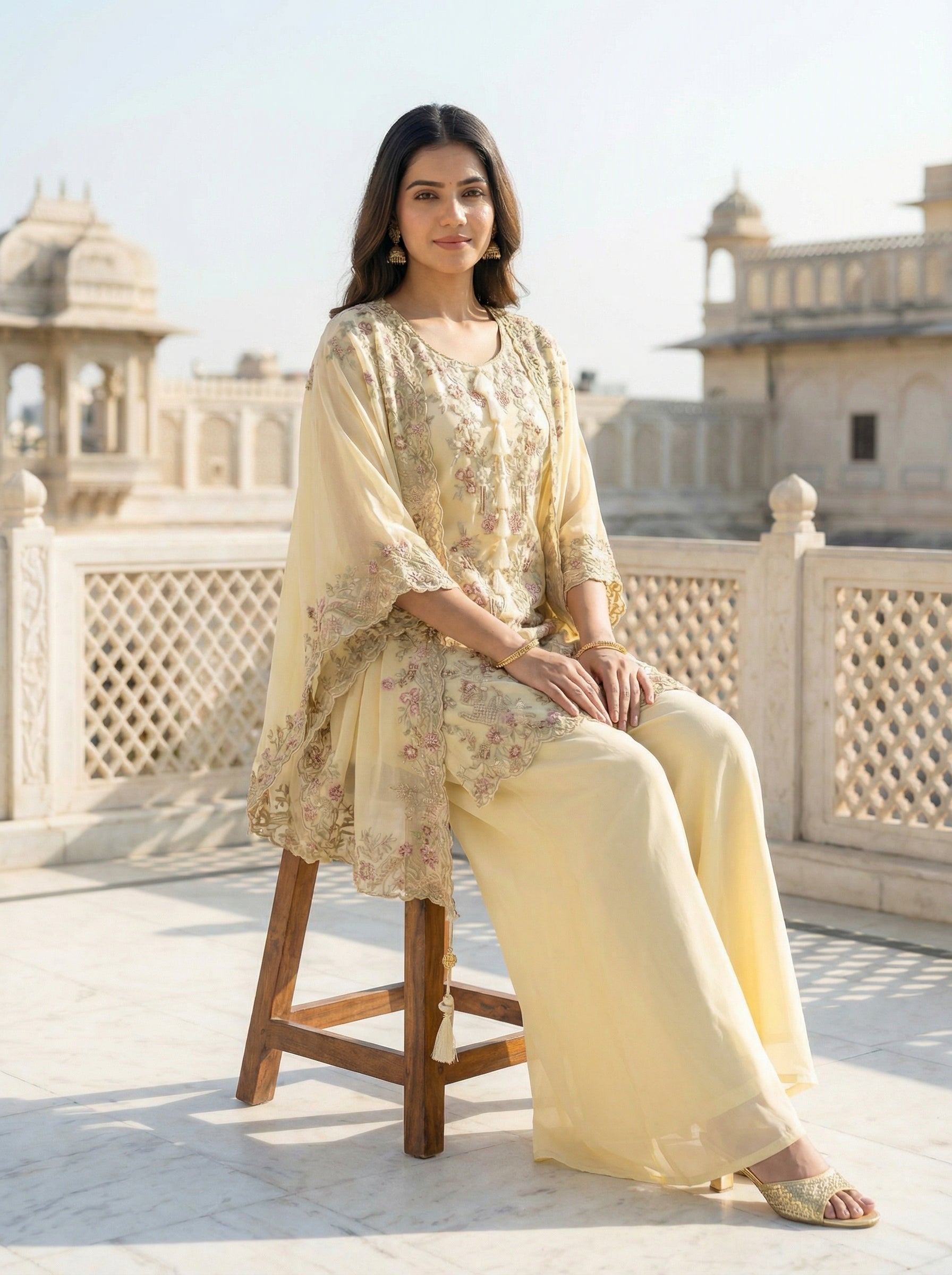 Women’s Designer Kurta Palazzo Set with Embroidered Dupatta | Festive & Wedding Wear Ethnic Set – Rajkanika