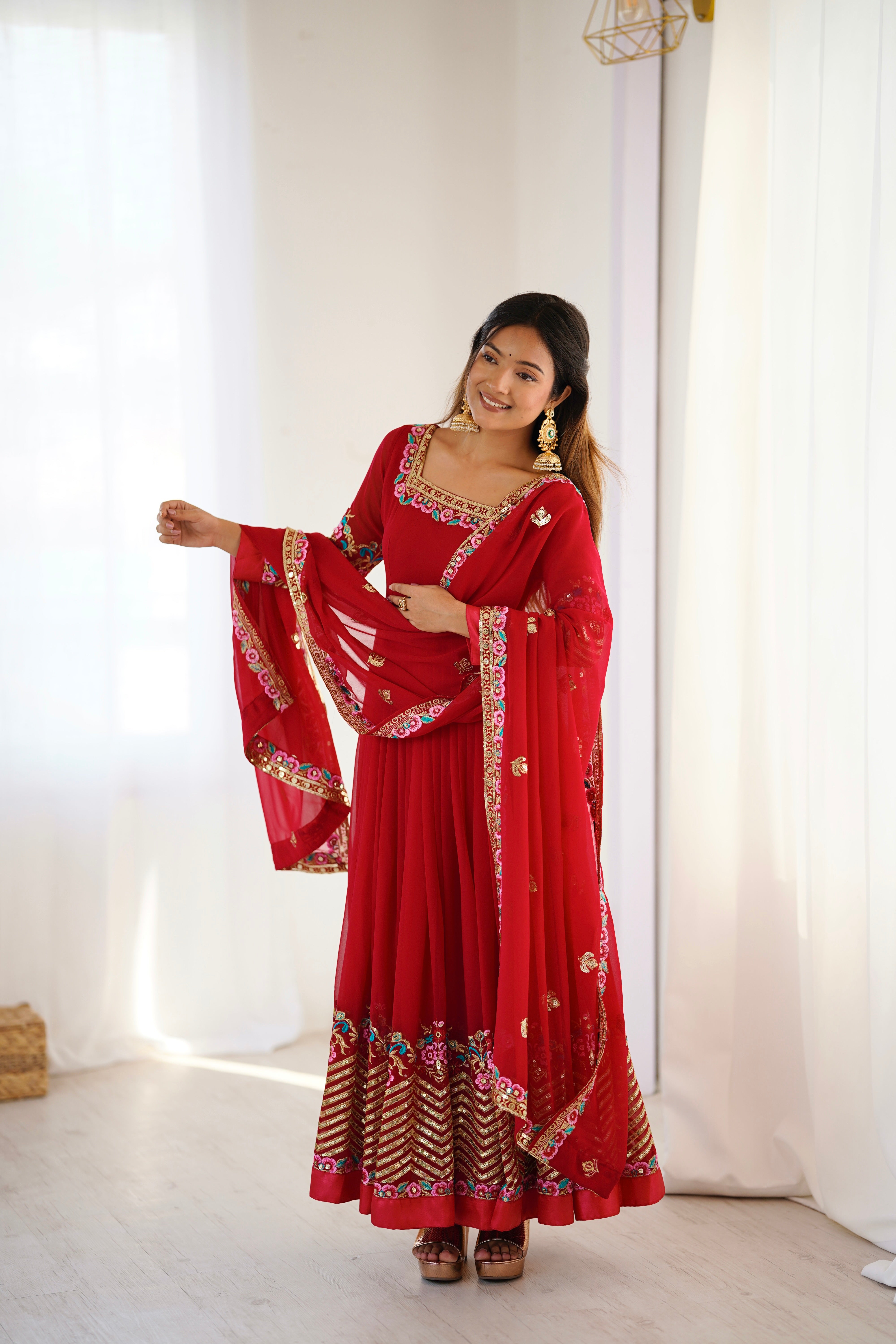 Women’s Floral Embroidered Anarkali Gown Set with Dupatta | Festive & Wedding Wear by Rajkanika