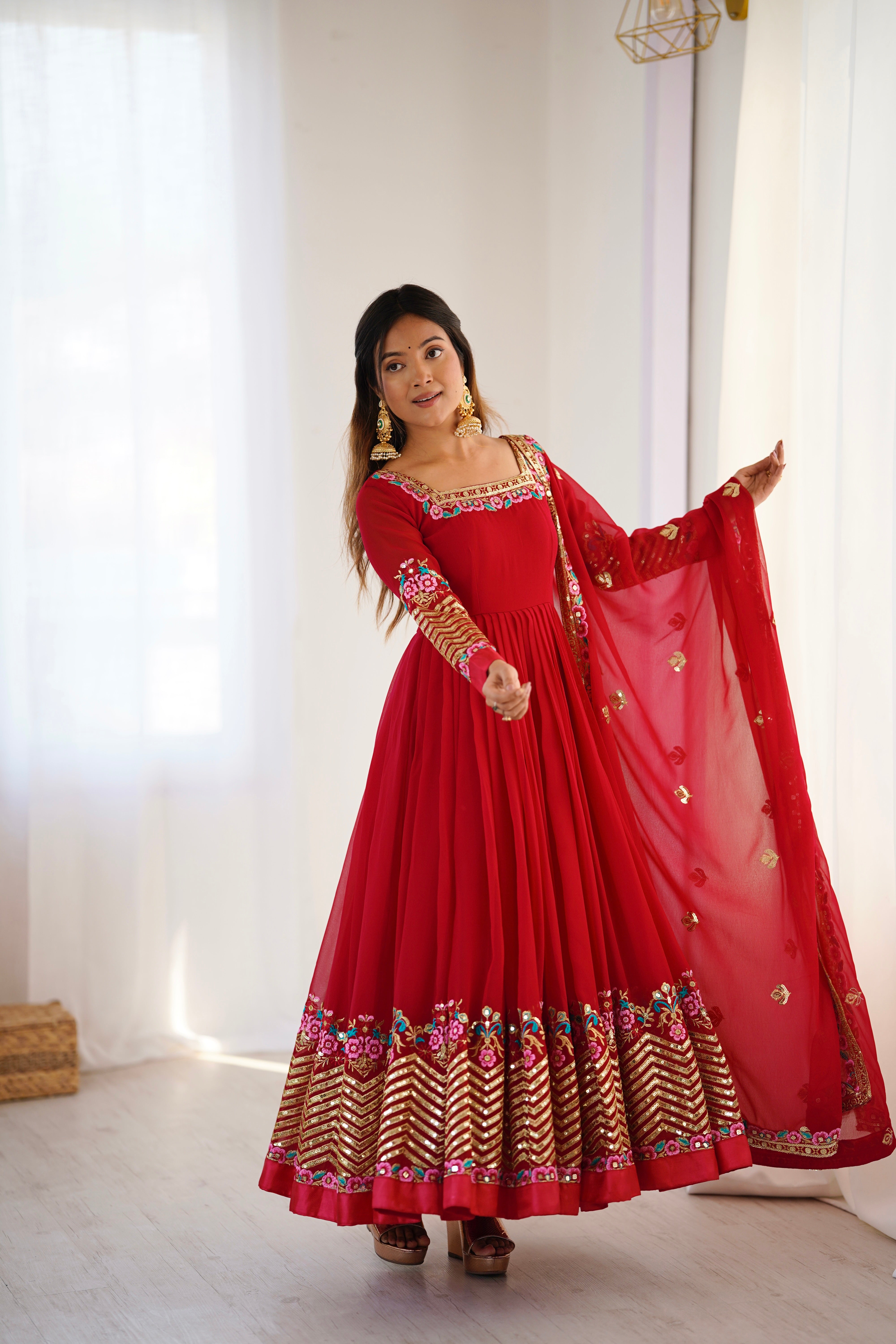 Women’s Floral Embroidered Anarkali Gown Set with Dupatta | Festive & Wedding Wear by Rajkanika