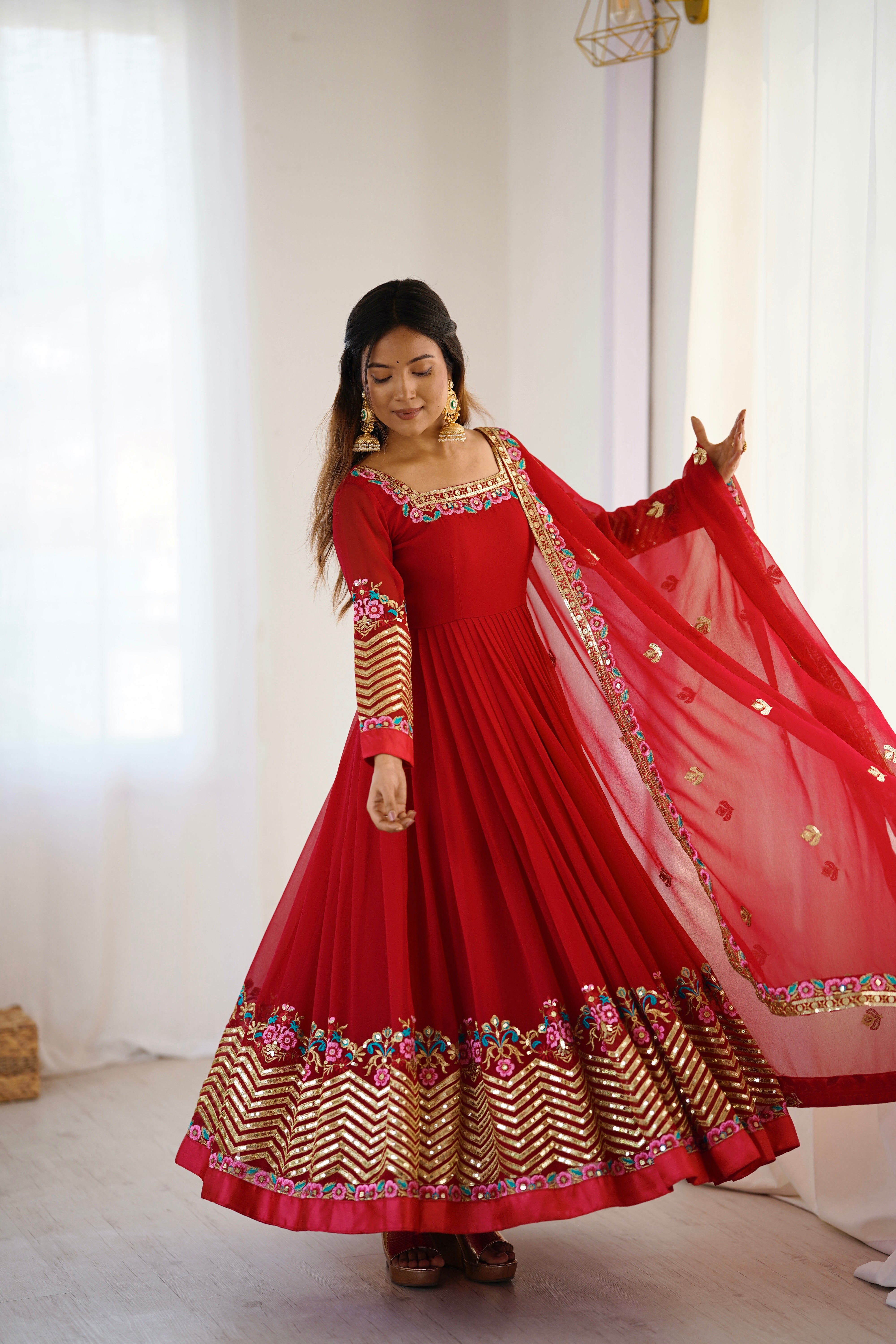Women’s Floral Embroidered Anarkali Gown Set with Dupatta | Festive & Wedding Wear by Rajkanika