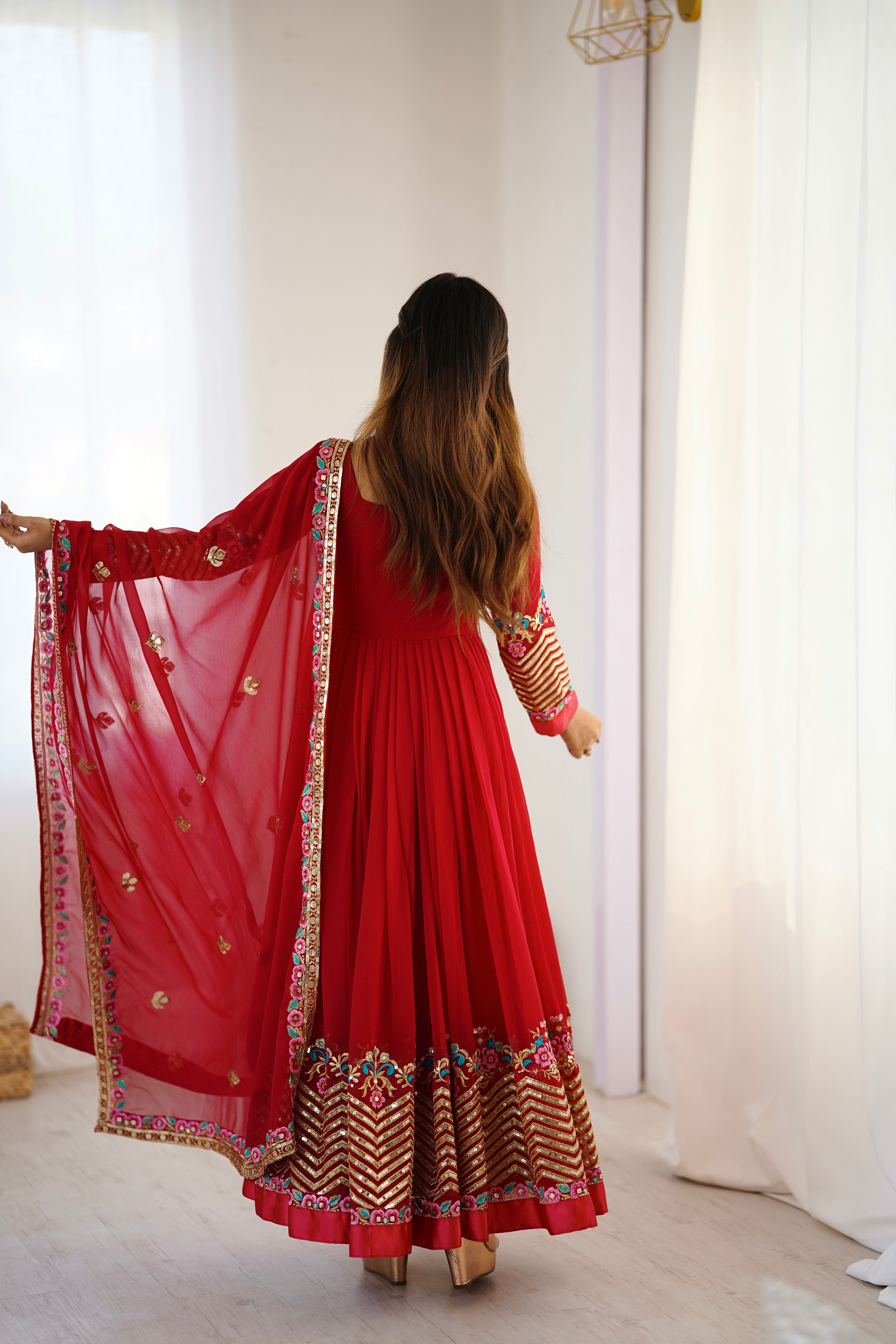 Women’s Floral Embroidered Anarkali Gown Set with Dupatta | Festive & Wedding Wear by Rajkanika