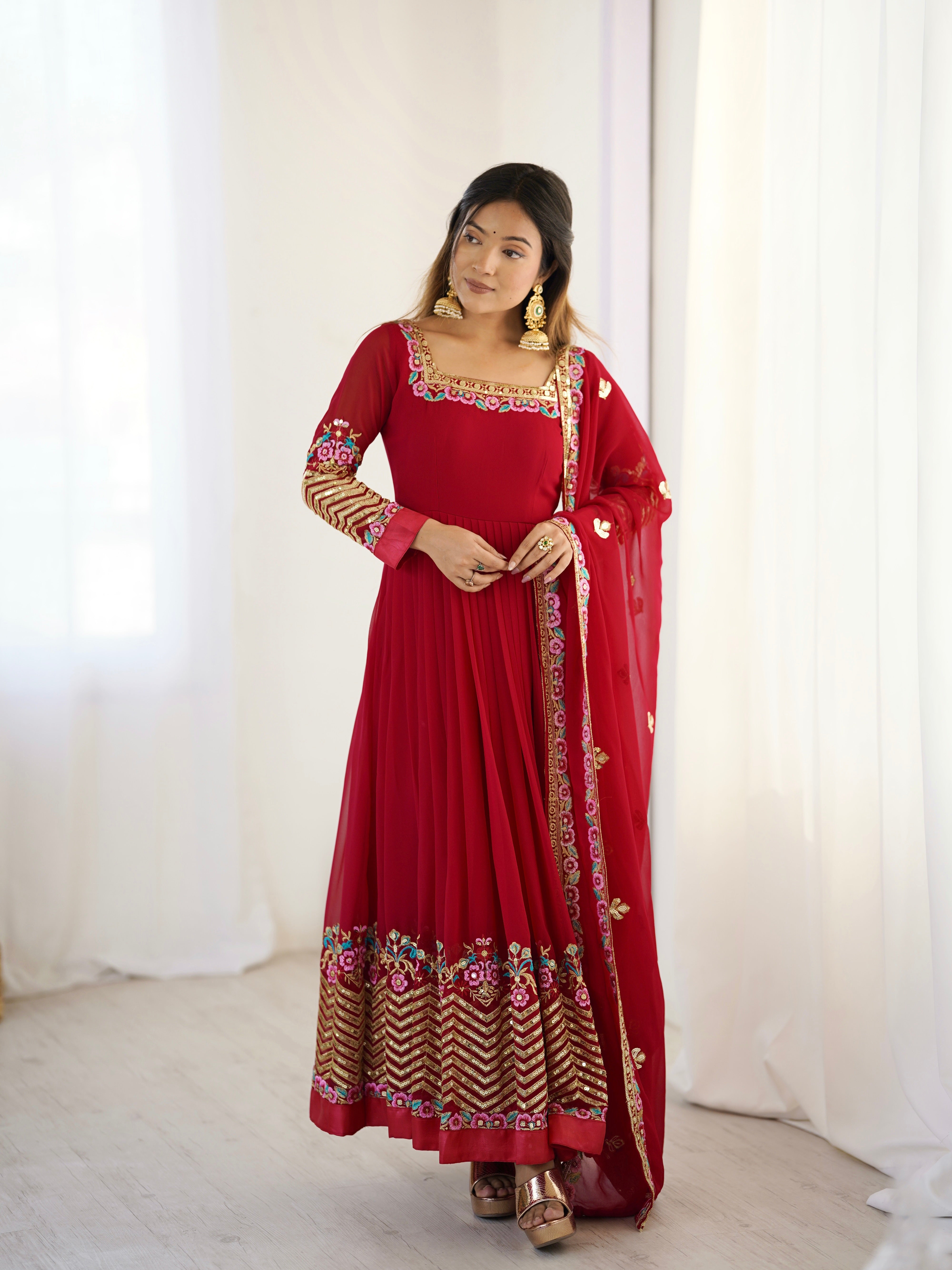 Women’s Floral Embroidered Anarkali Gown Set with Dupatta | Festive & Wedding Wear by Rajkanika