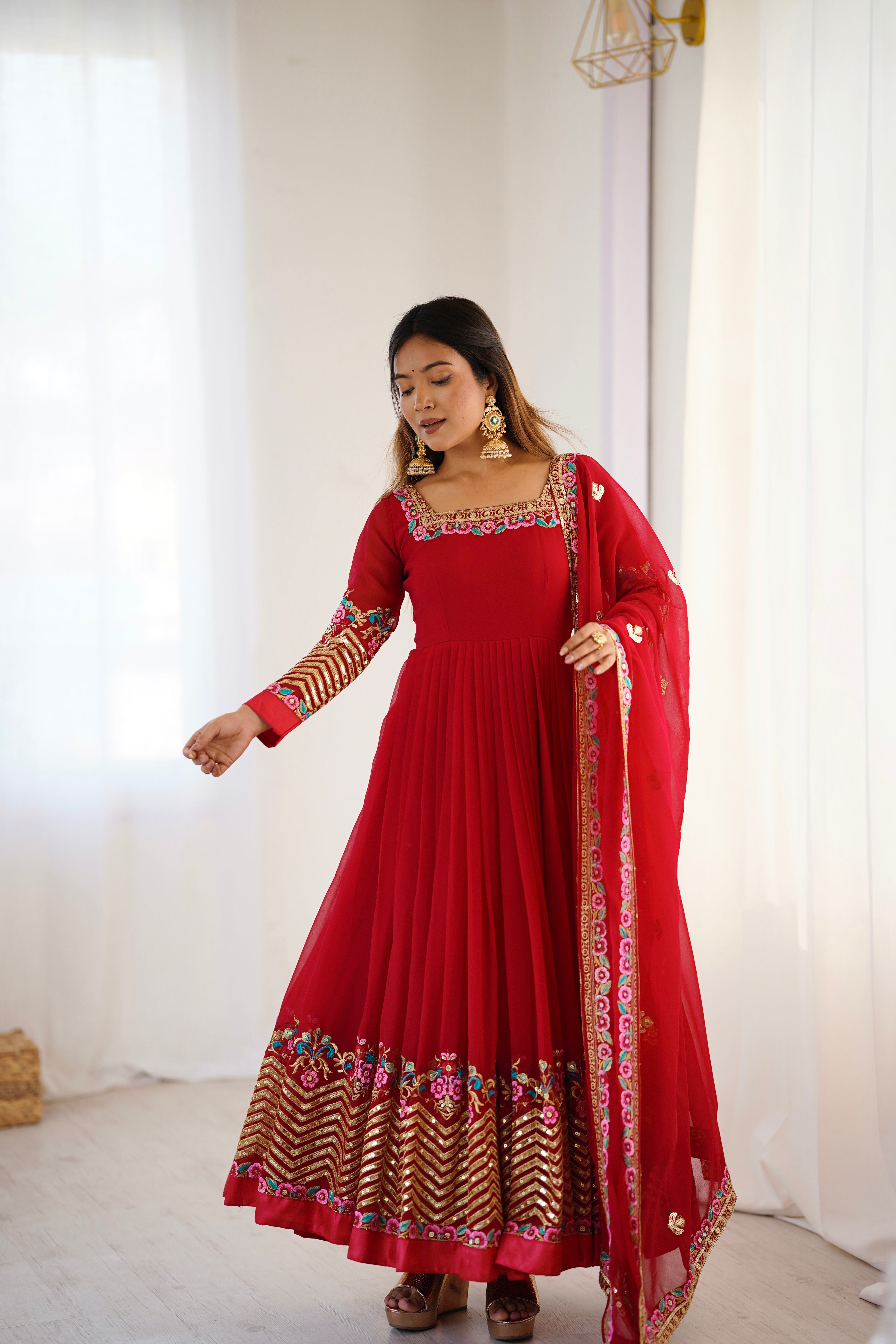 Women’s Floral Embroidered Anarkali Gown Set with Dupatta | Festive & Wedding Wear by Rajkanika